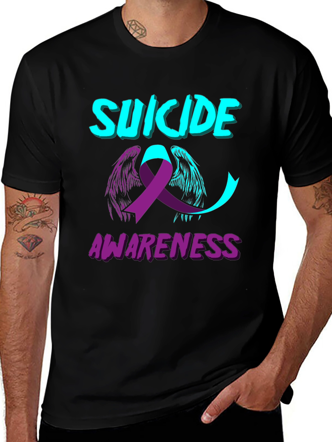 Suicide Awareness T-Shirt Angel Ribbon Black