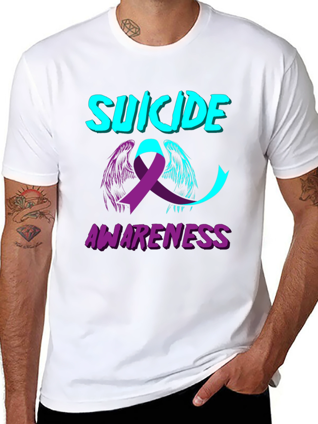Suicide Awareness T-Shirt Angel Ribbon Black