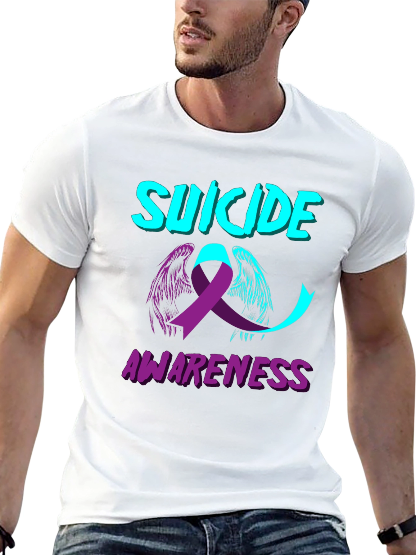Suicide Awareness T-Shirt Angel Ribbon Black