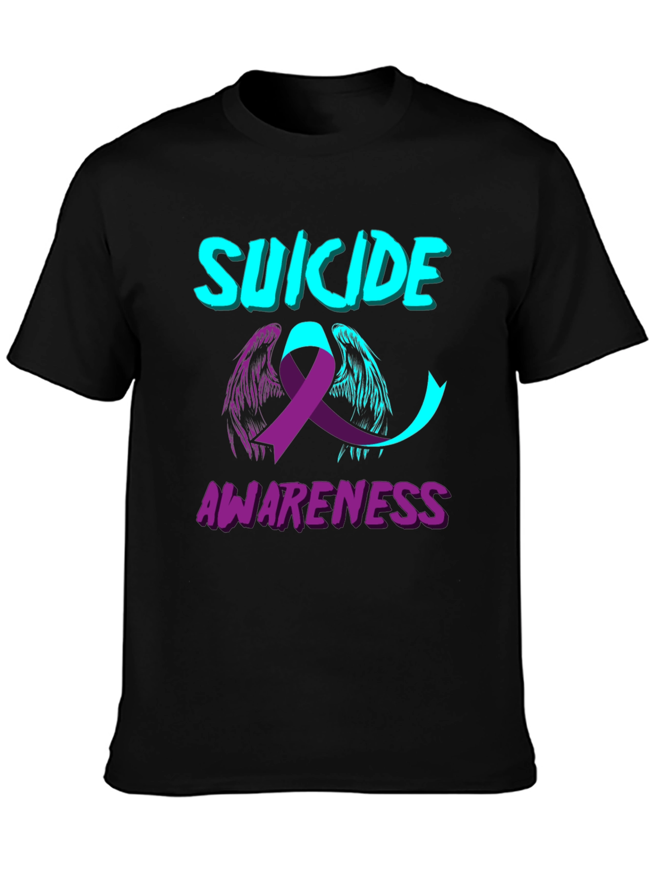Suicide Awareness T-Shirt Angel Ribbon Black