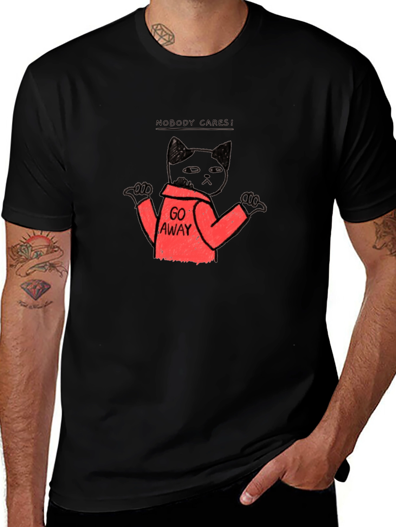 Funny Cat Graphic T-Shirt - Nobody Cares Go Away!