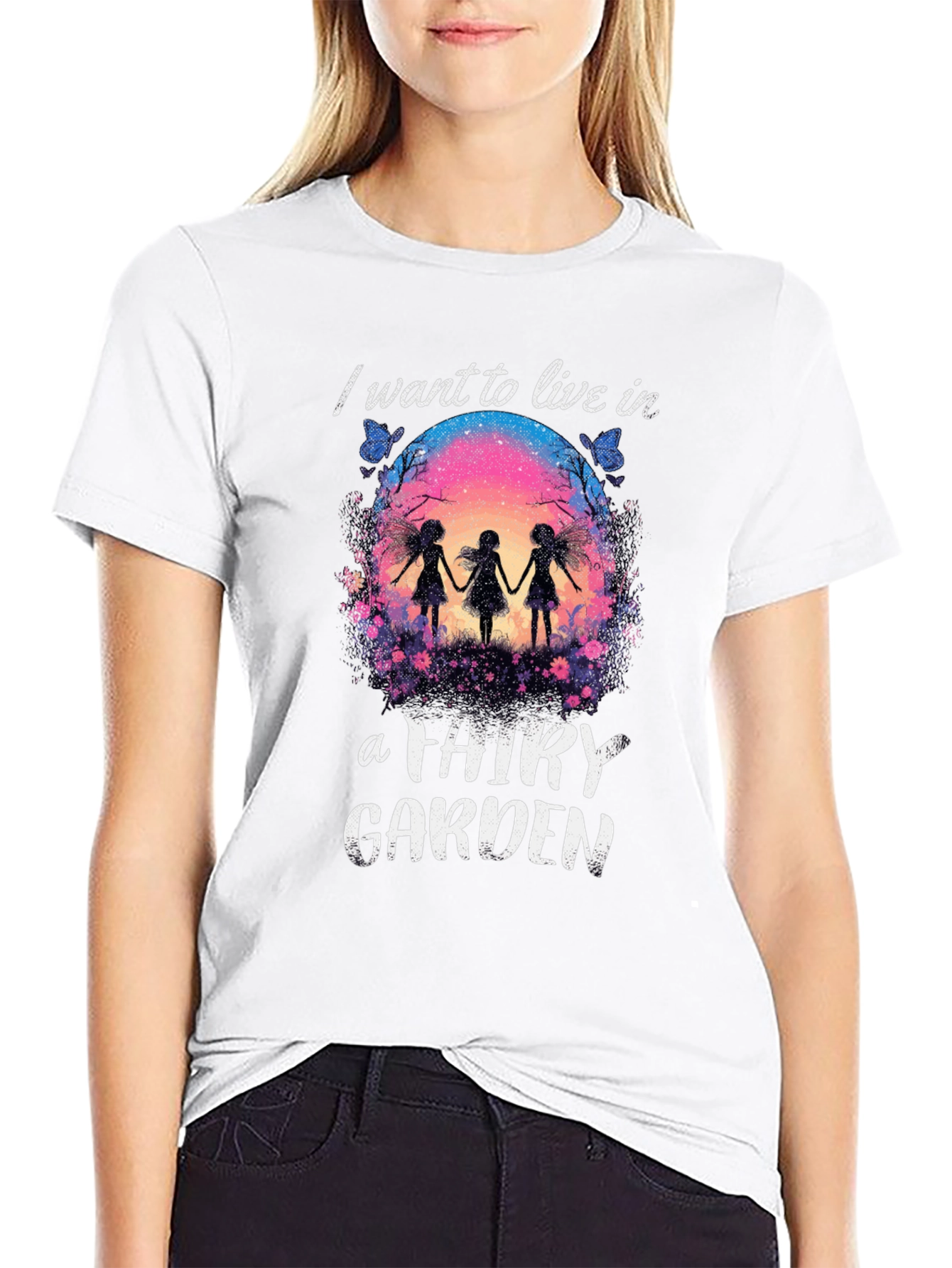 Fairy Garden Graphic Tee - Whimsical Black T-Shirt
