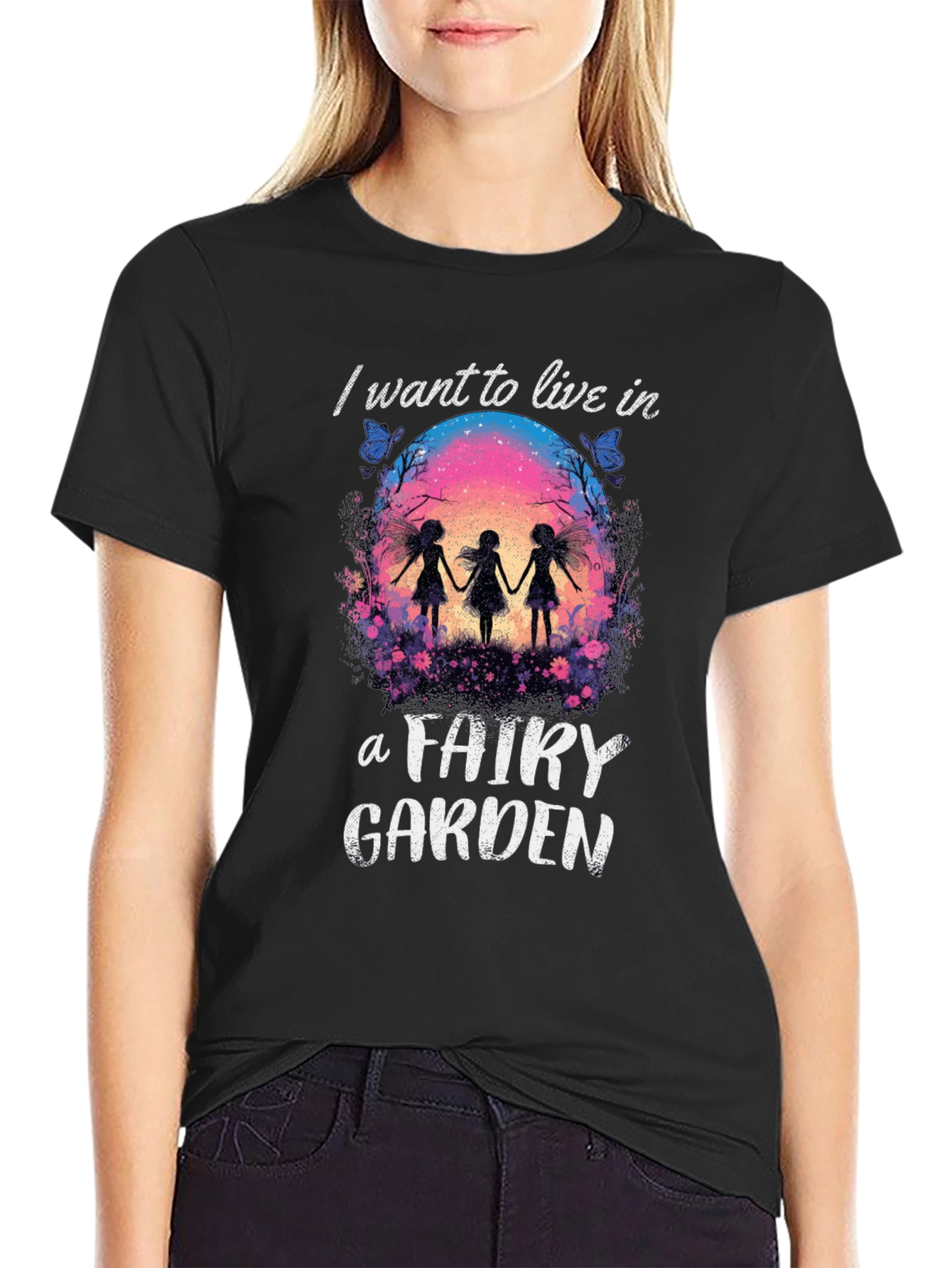 Fairy Garden Graphic Tee - Whimsical Black T-Shirt