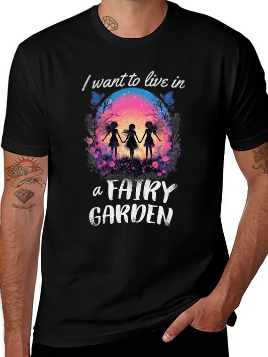 Fairy Garden Graphic Tee - Whimsical Black T-Shirt