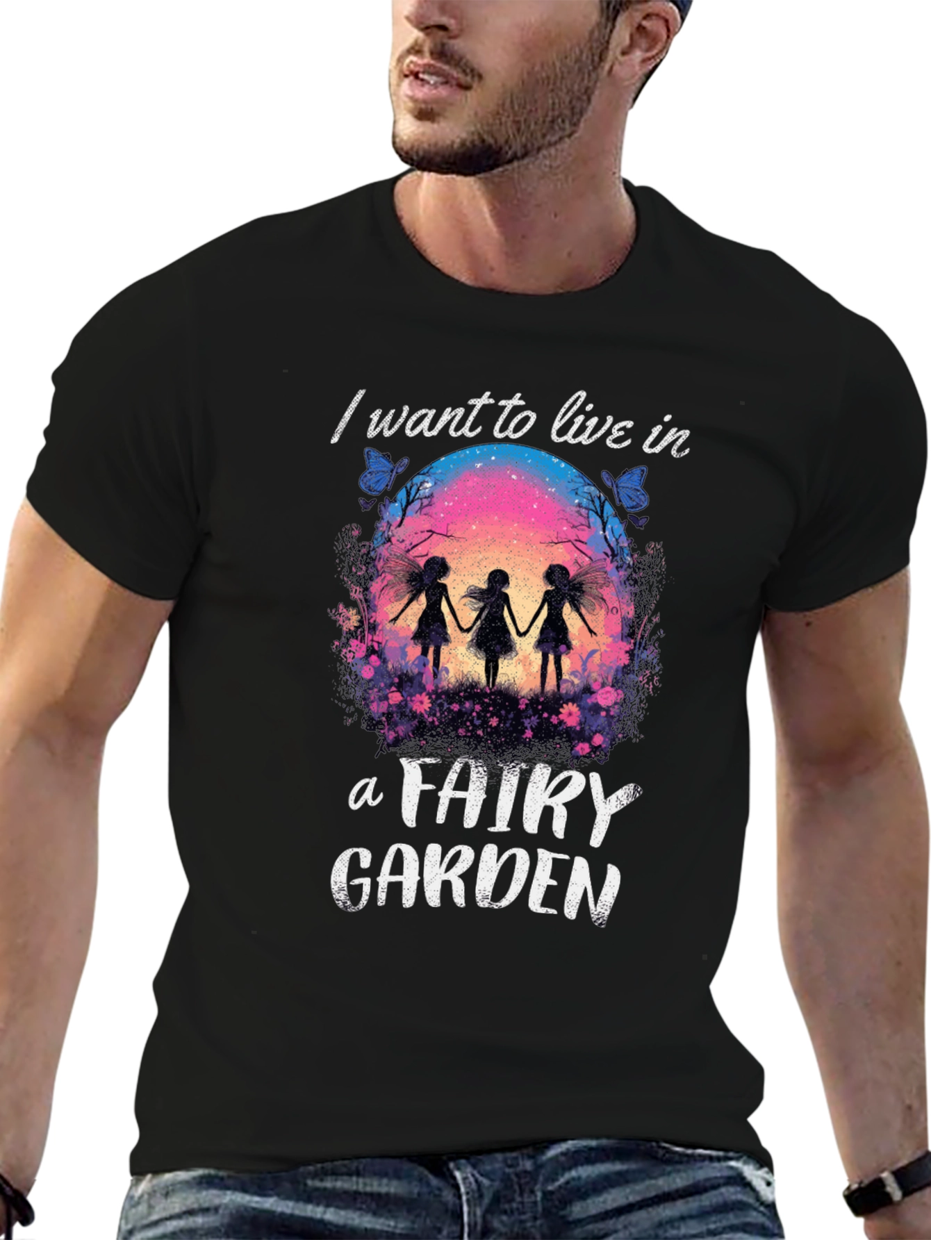 Fairy Garden Graphic Tee - Whimsical Black T-Shirt
