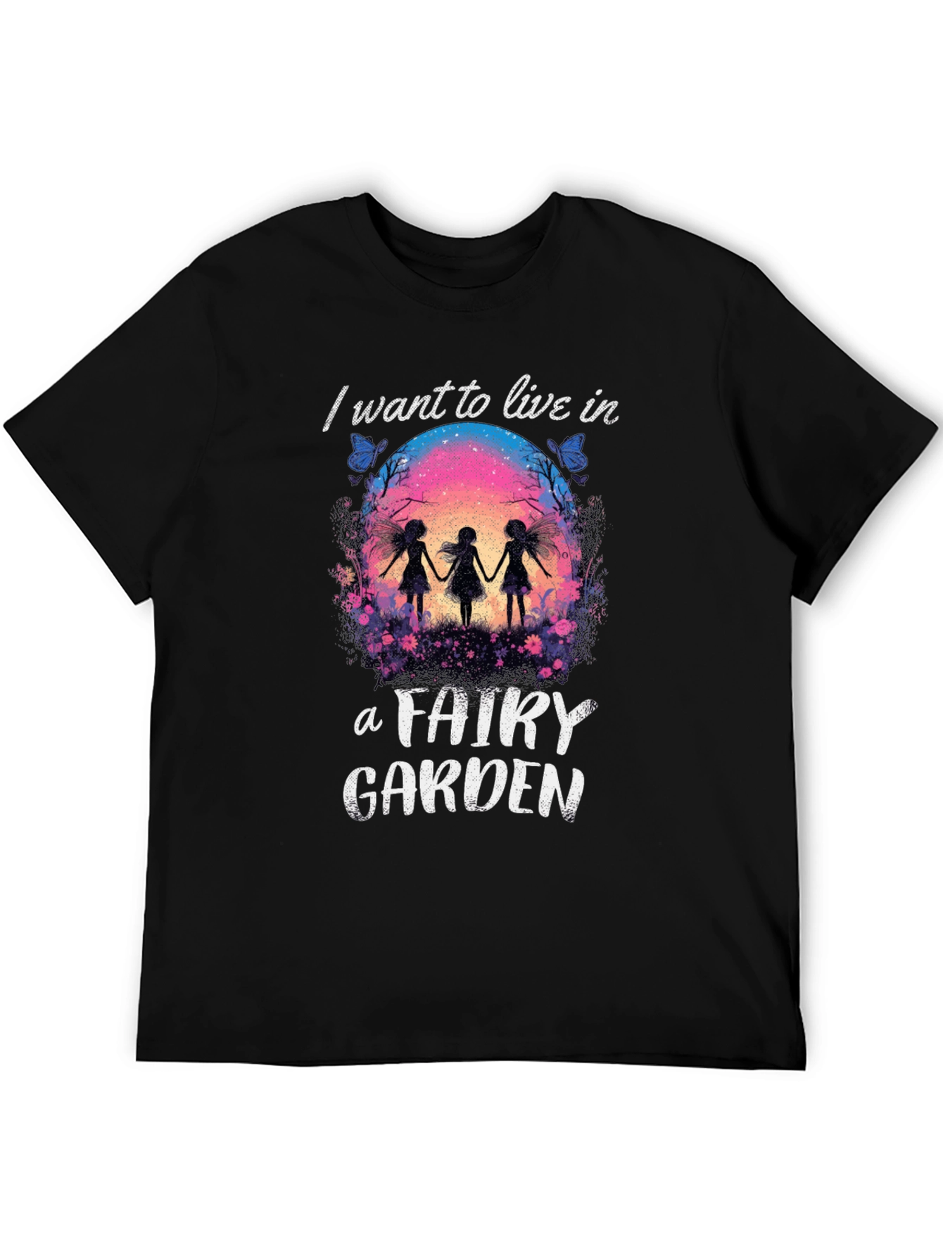 Fairy Garden Graphic Tee - Whimsical Black T-Shirt
