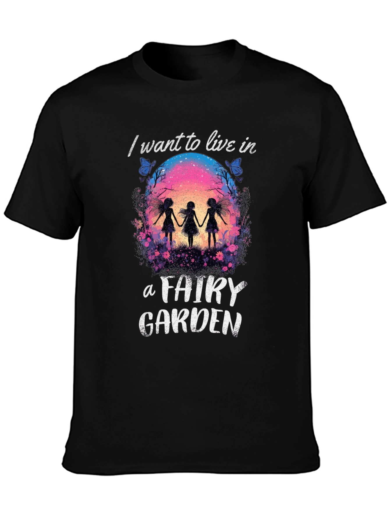 Fairy Garden Graphic Tee - Whimsical Black T-Shirt