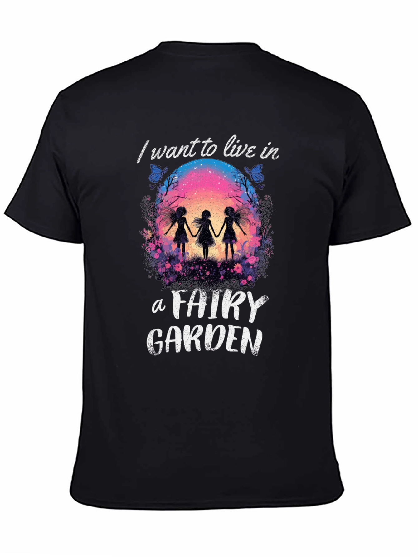 Fairy Garden Graphic Tee - Whimsical Black T-Shirt