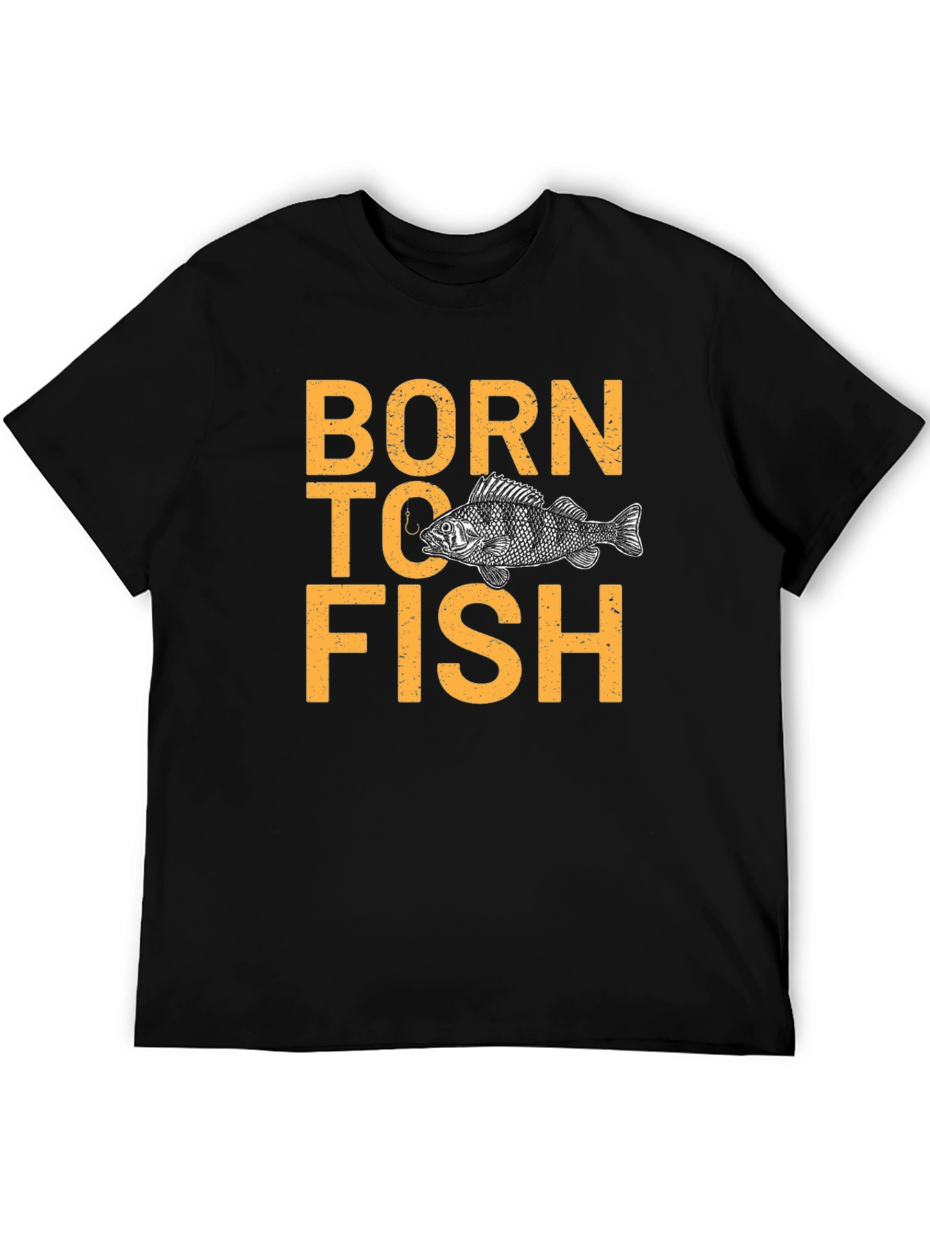 Born To Fish Graphic Print Black T-Shirt
