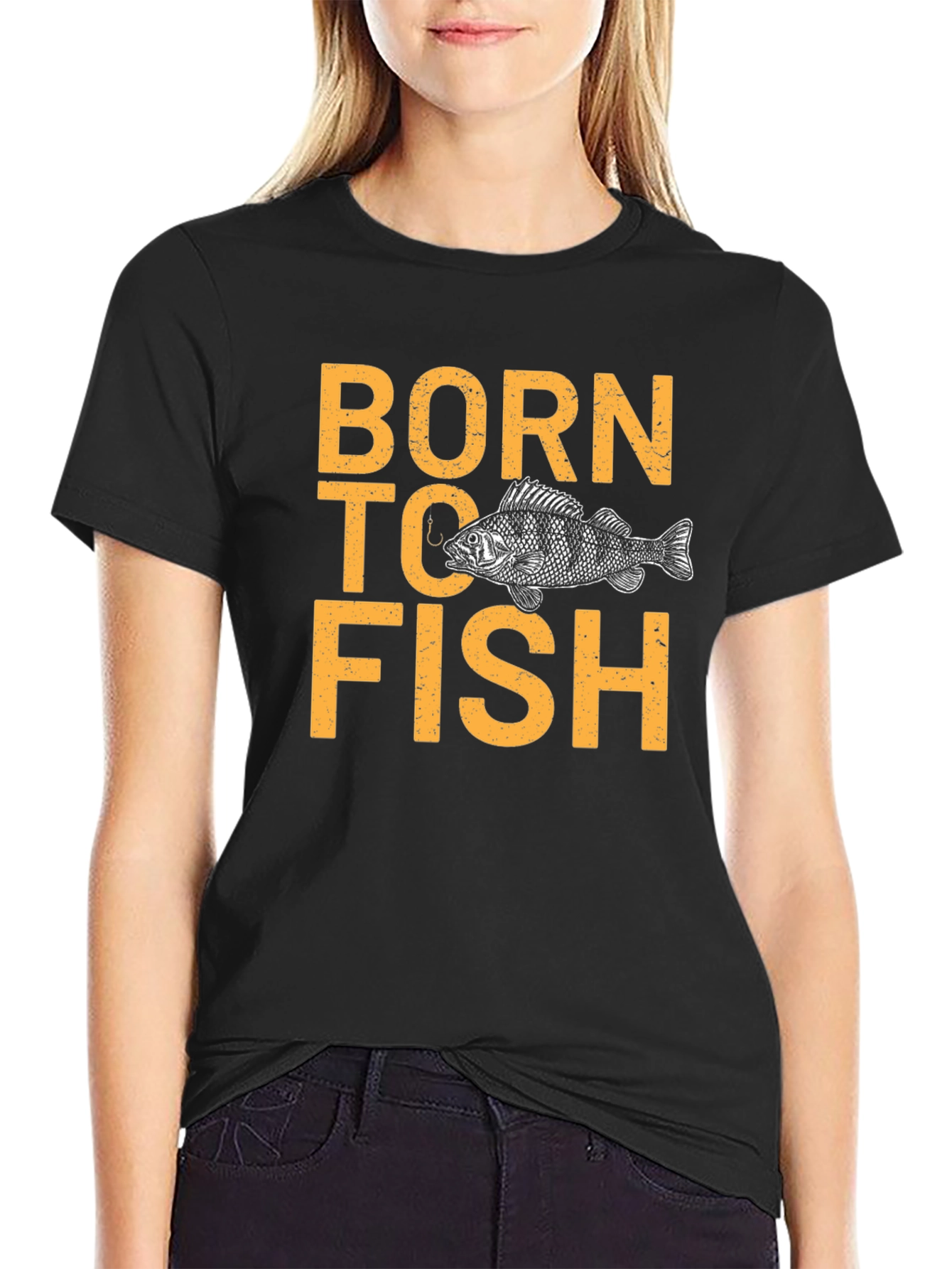 Born To Fish Graphic Print Black T-Shirt