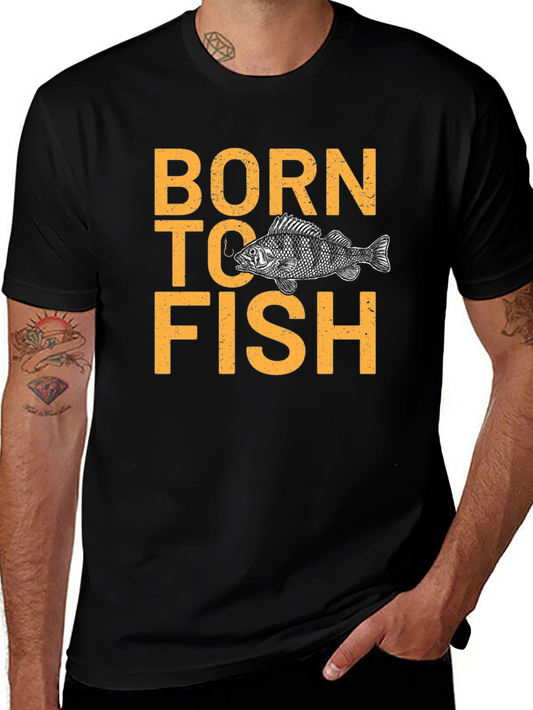 Born To Fish Graphic Print Black T-Shirt