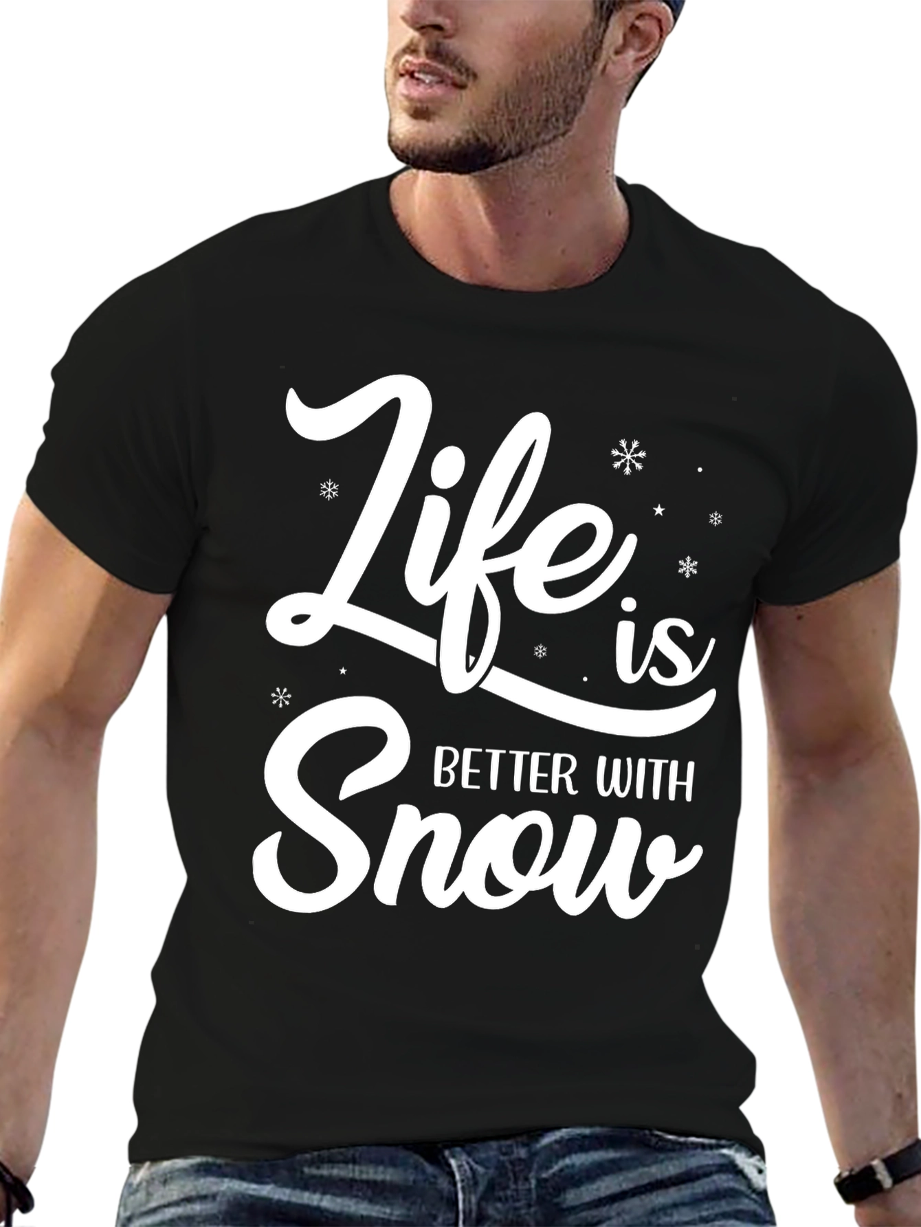Life is Better with Snow Black T-Shirt