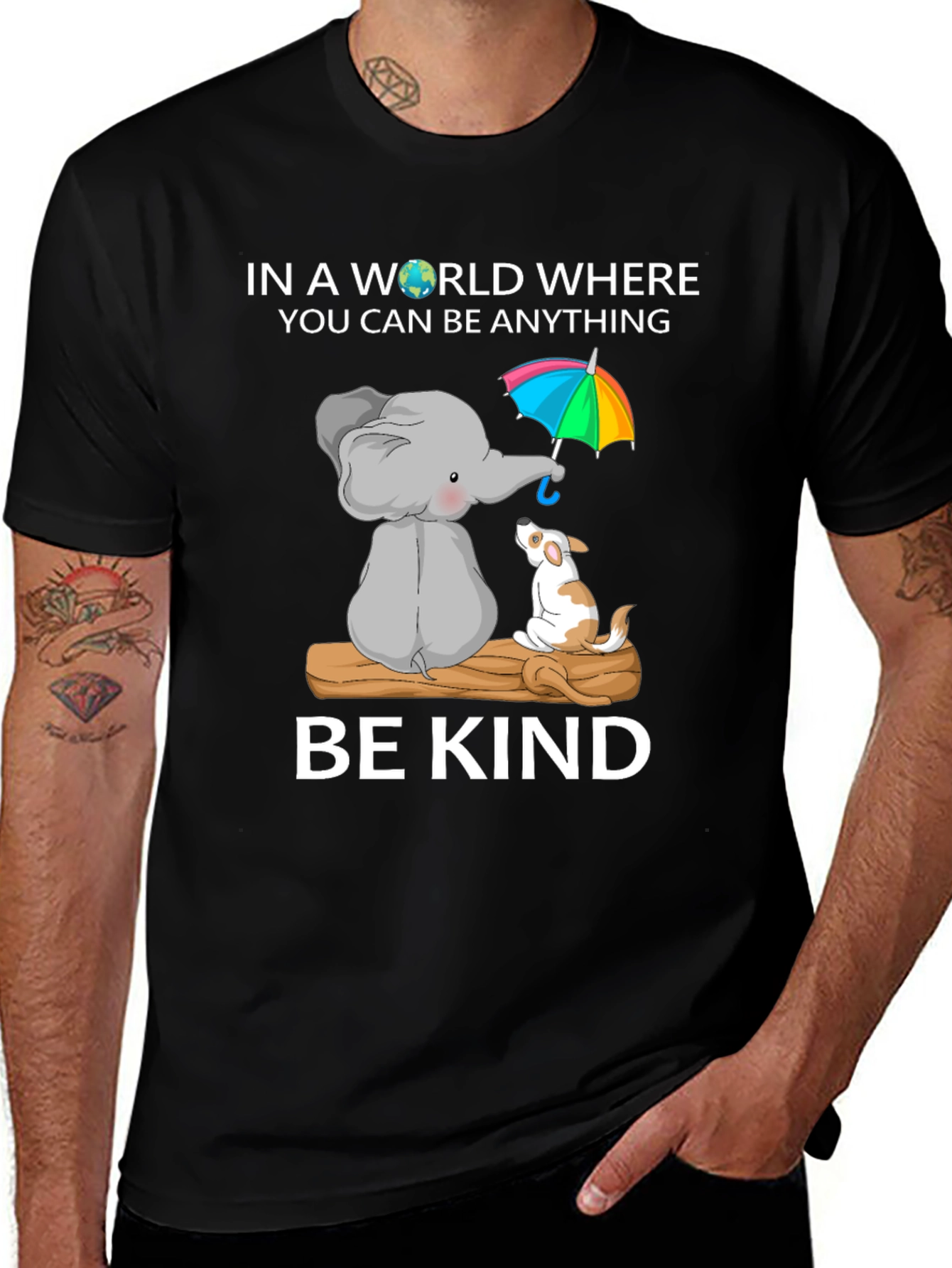 Be Kind T-Shirt - Elephant and Dog Design