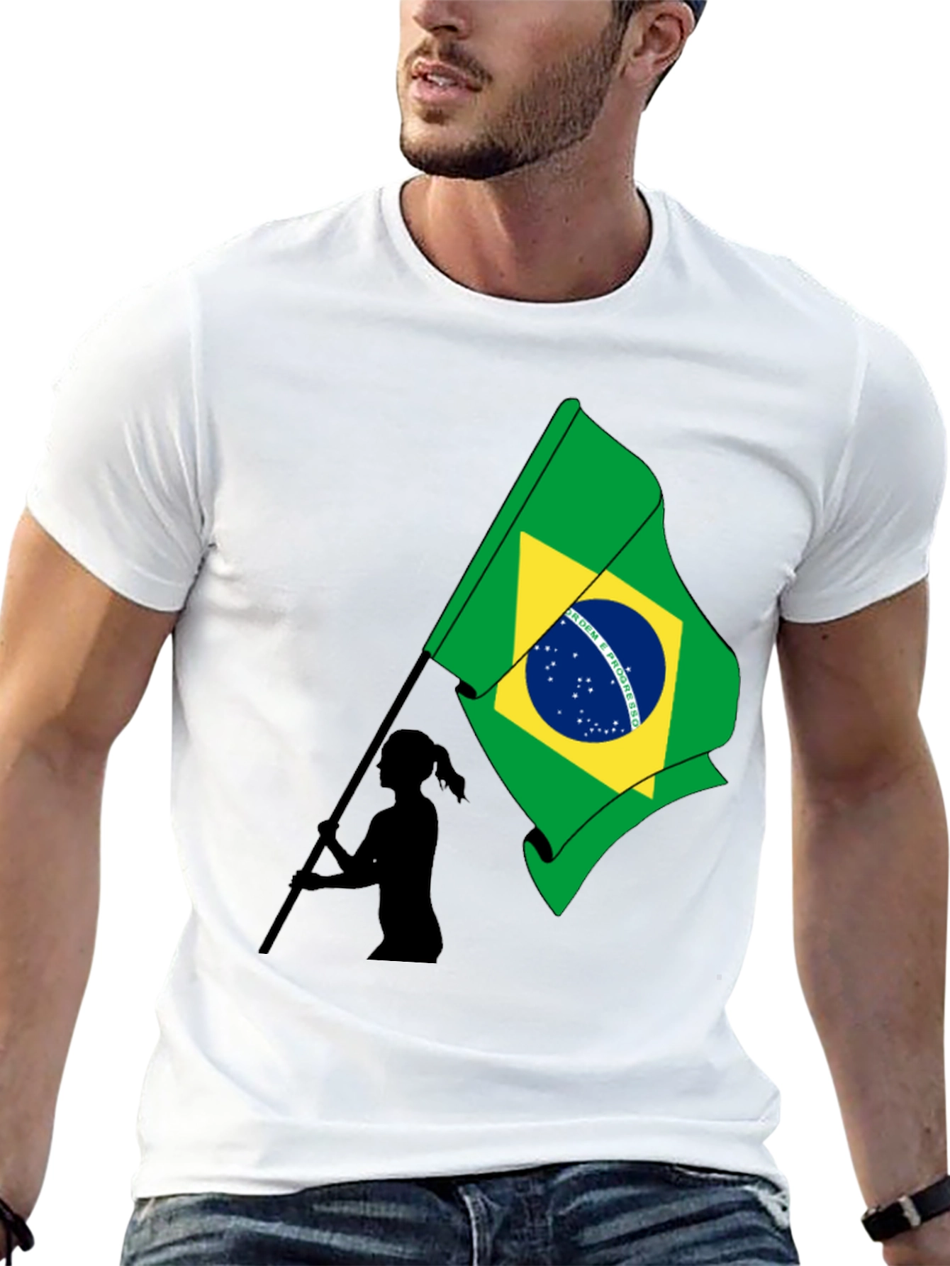 Brazil Flag Graphic Tee - Black Cotton T-Shirt