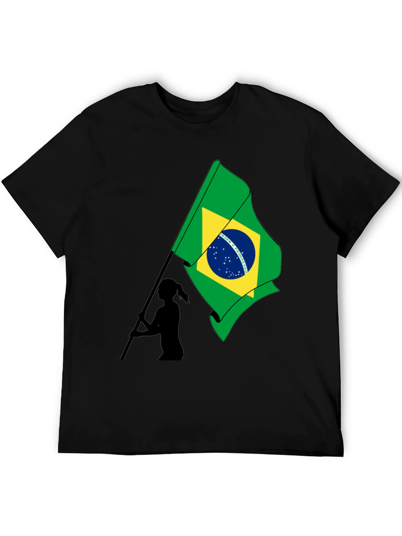 Brazil Flag Graphic Tee - Black Cotton T-Shirt