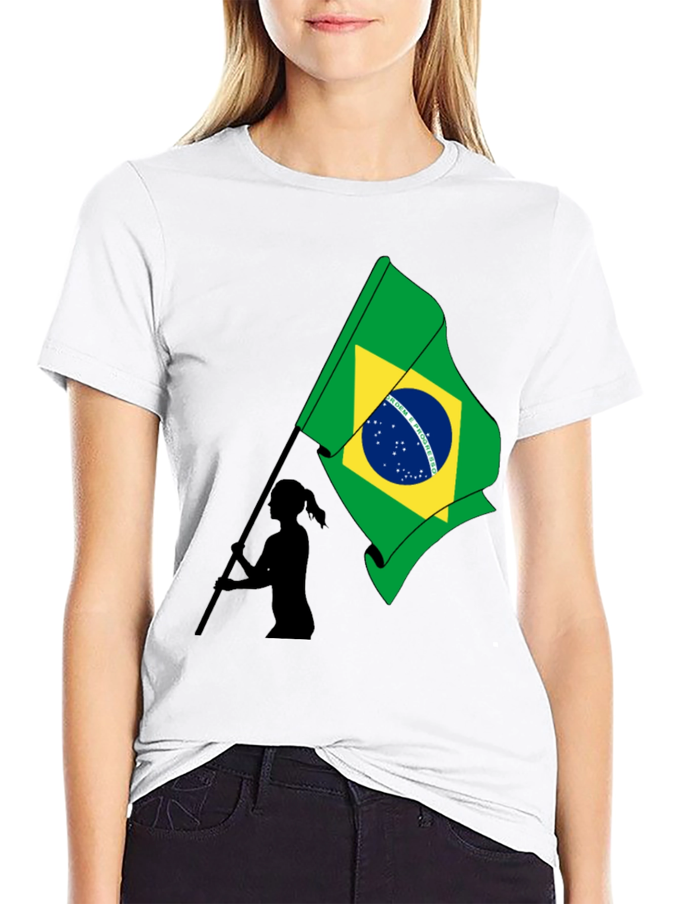 Brazil Flag Graphic Tee - Black Cotton T-Shirt