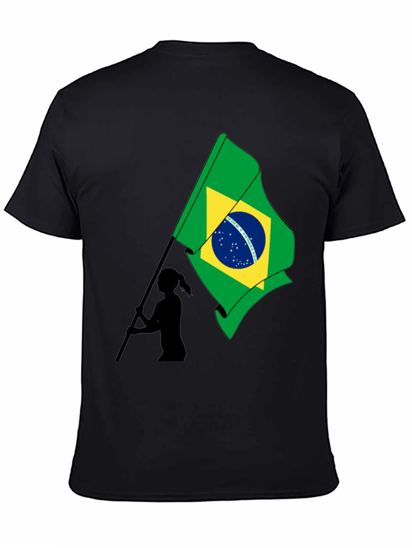 Brazil Flag Graphic Tee - Black Cotton T-Shirt