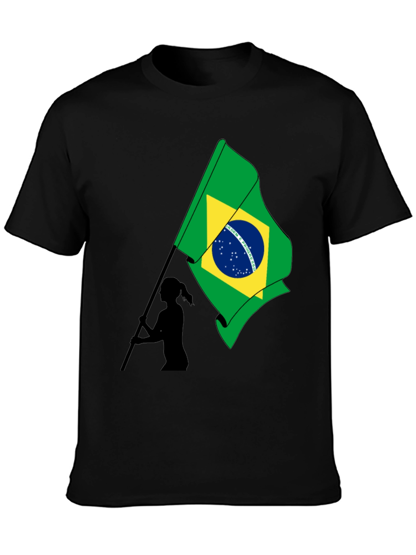 Brazil Flag Graphic Tee - Black Cotton T-Shirt