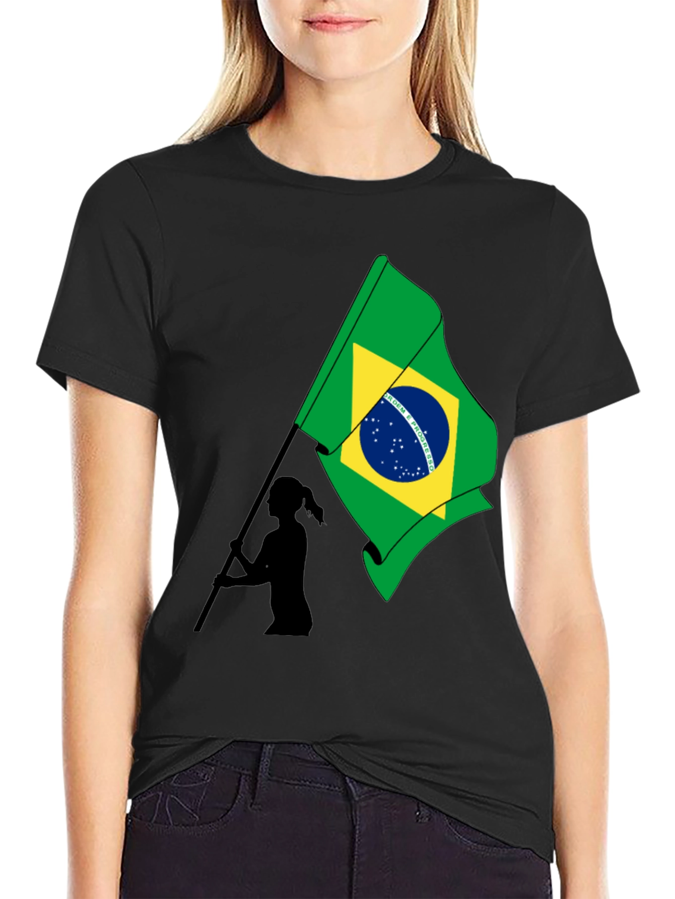 Brazil Flag Graphic Tee - Black Cotton T-Shirt