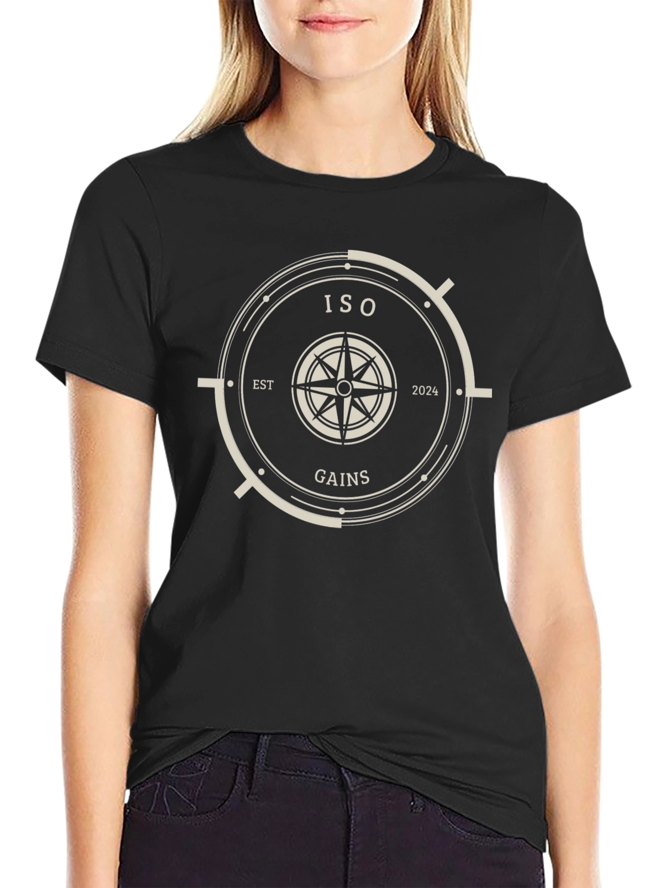 ISO Gains Black T-Shirt with Compass Design