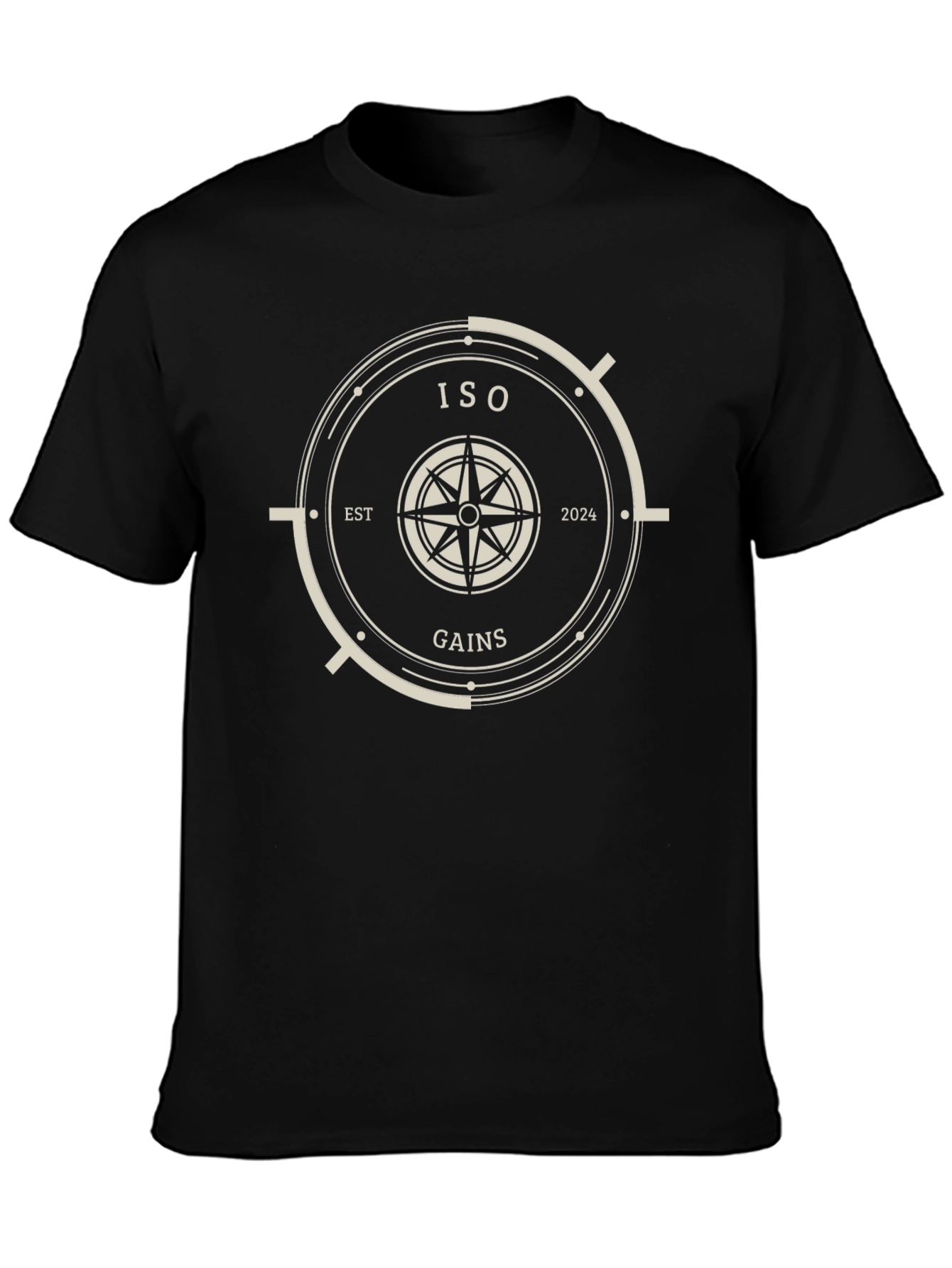 ISO Gains Black T-Shirt with Compass Design