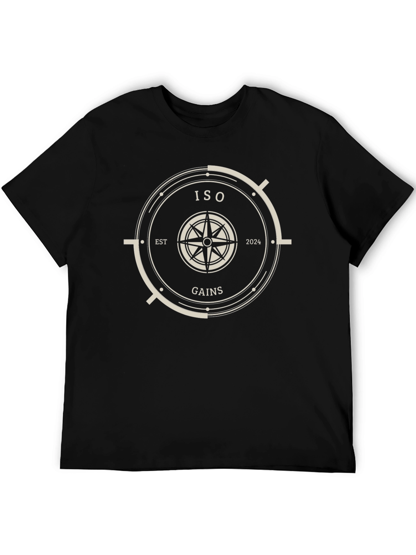 ISO Gains Black T-Shirt with Compass Design