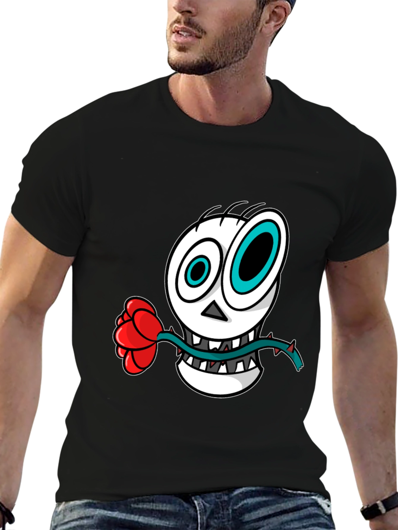 Skull & Rose Graphic Tee - Mens Black T-Shirt
