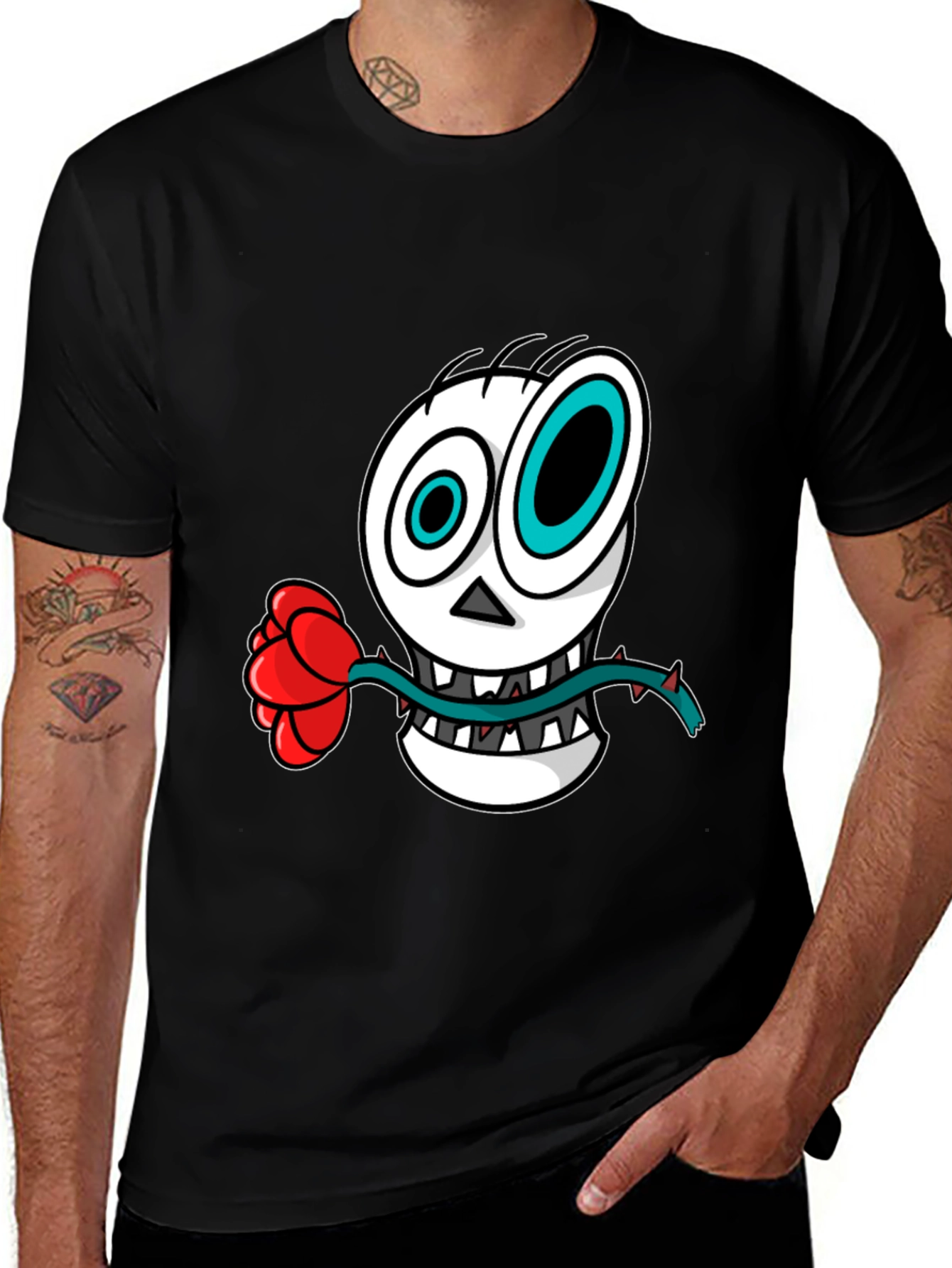 Skull & Rose Graphic Tee - Mens Black T-Shirt