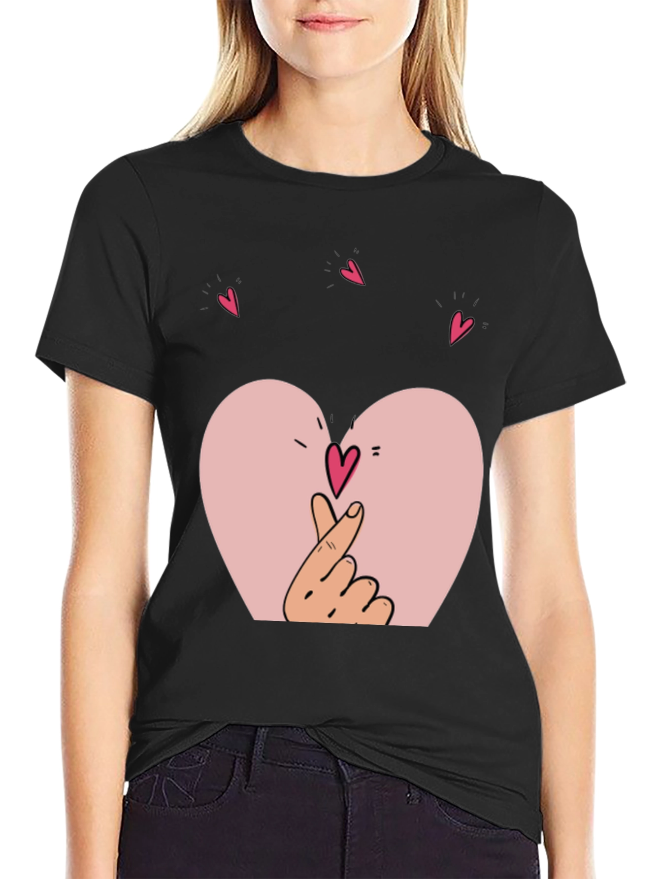 Heart Hands Graphic Black T-Shirt