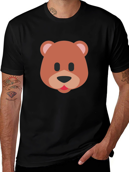 Cute Bear Emoji Graphic Tee - Black Crew Neck T-Shirt