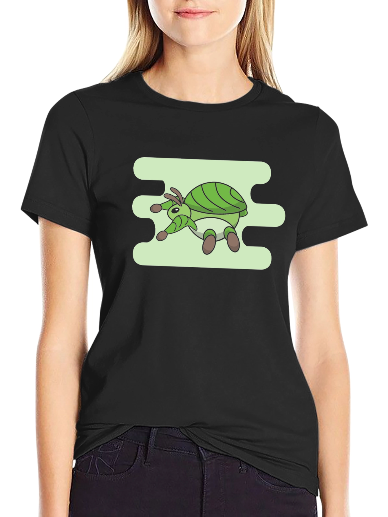 Green Bug Graphic Tee - Mens Casual Black T-Shirt