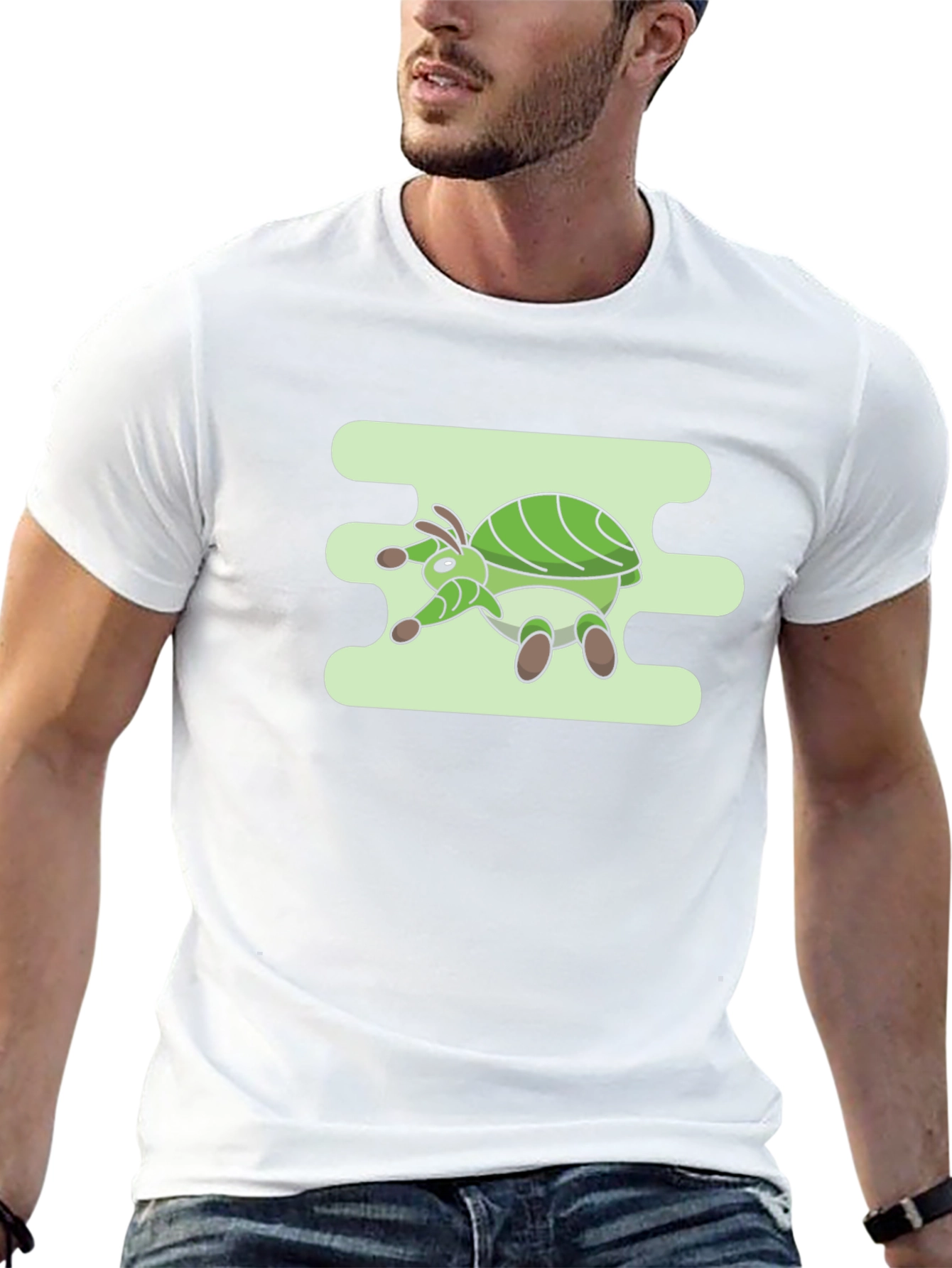 Green Bug Graphic Tee - Mens Casual Black T-Shirt