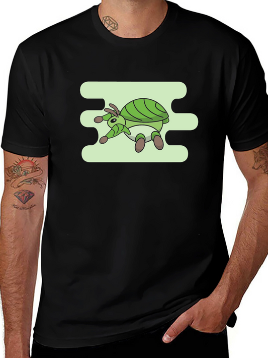 Green Bug Graphic Tee - Mens Casual Black T-Shirt