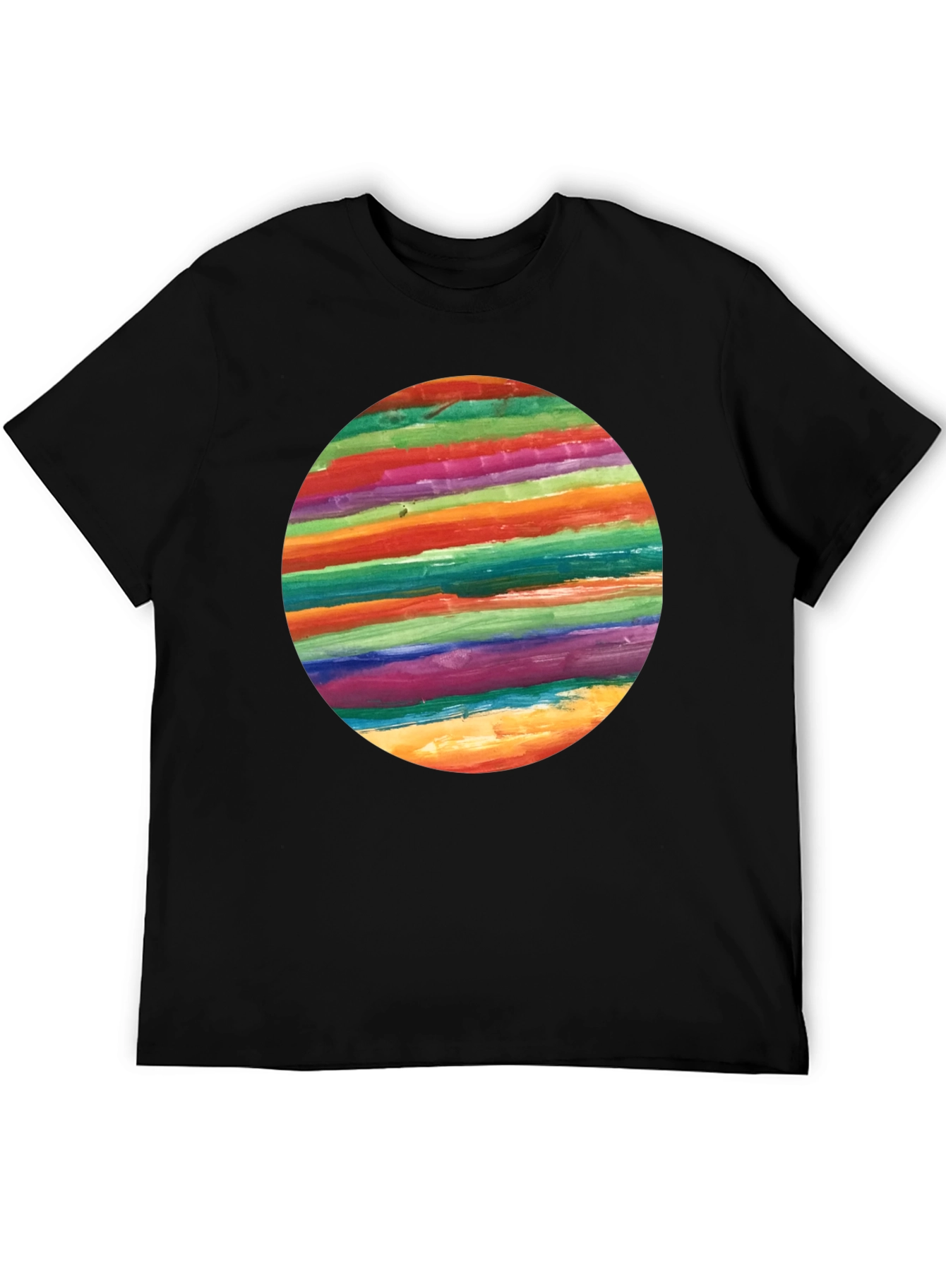 Rainbow Stripe Circle Graphic Black T-Shirt