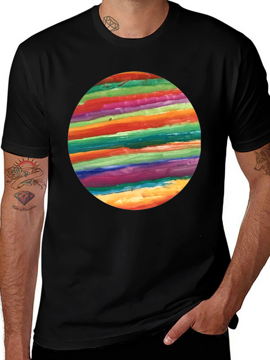 Rainbow Stripe Circle Graphic Black T-Shirt