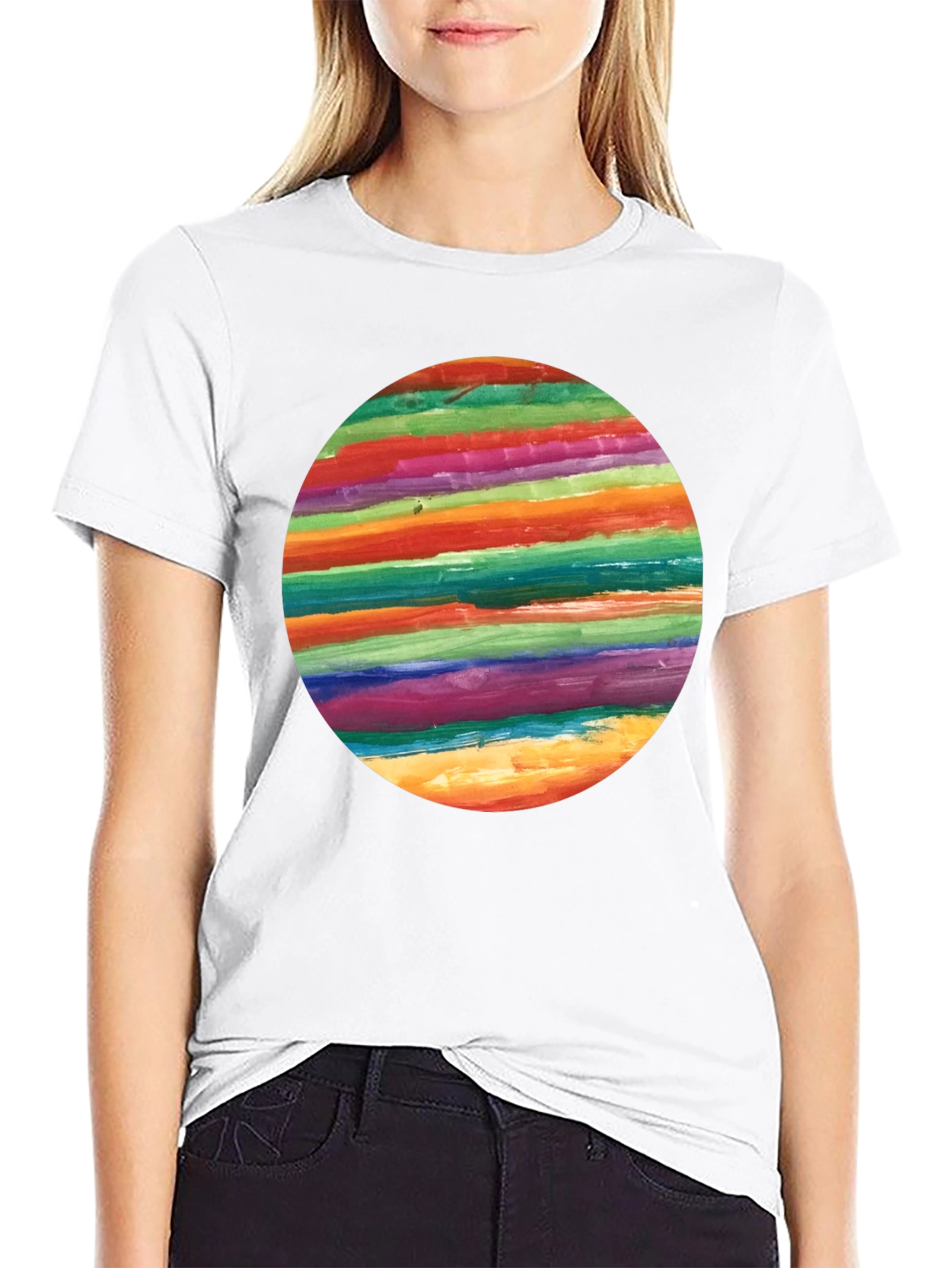 Rainbow Stripe Circle Graphic Black T-Shirt