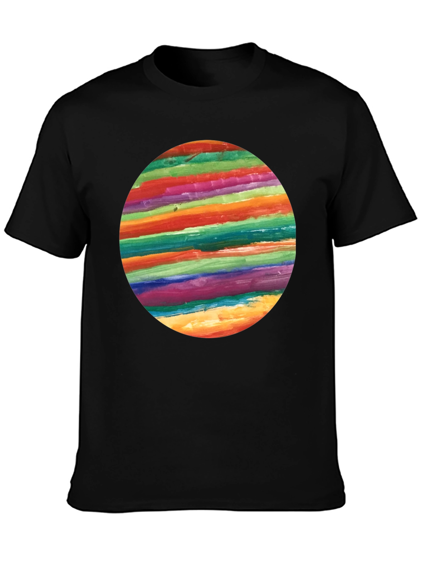 Rainbow Stripe Circle Graphic Black T-Shirt