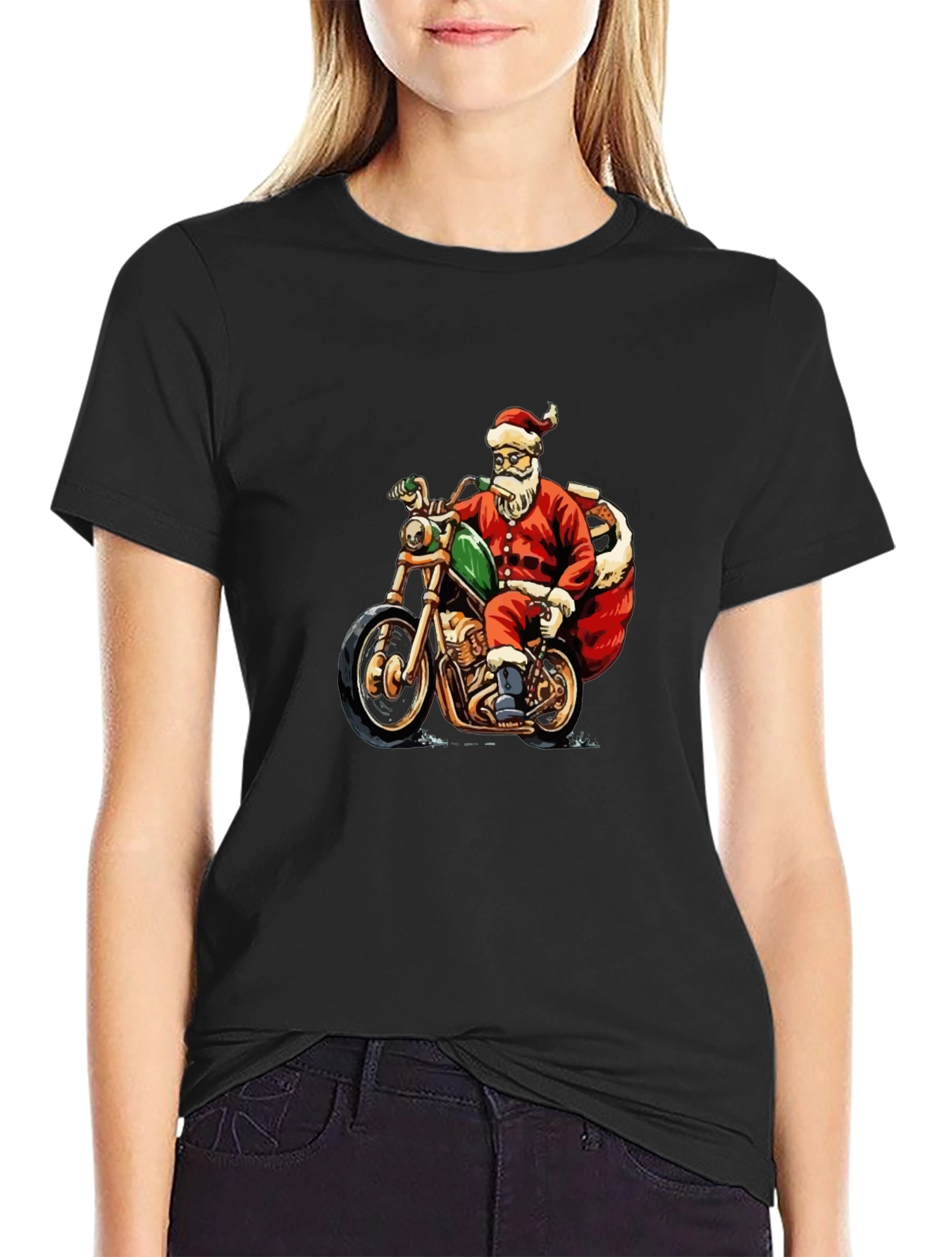 Santa Biker T-Shirt - Holiday Motorcycle Tee