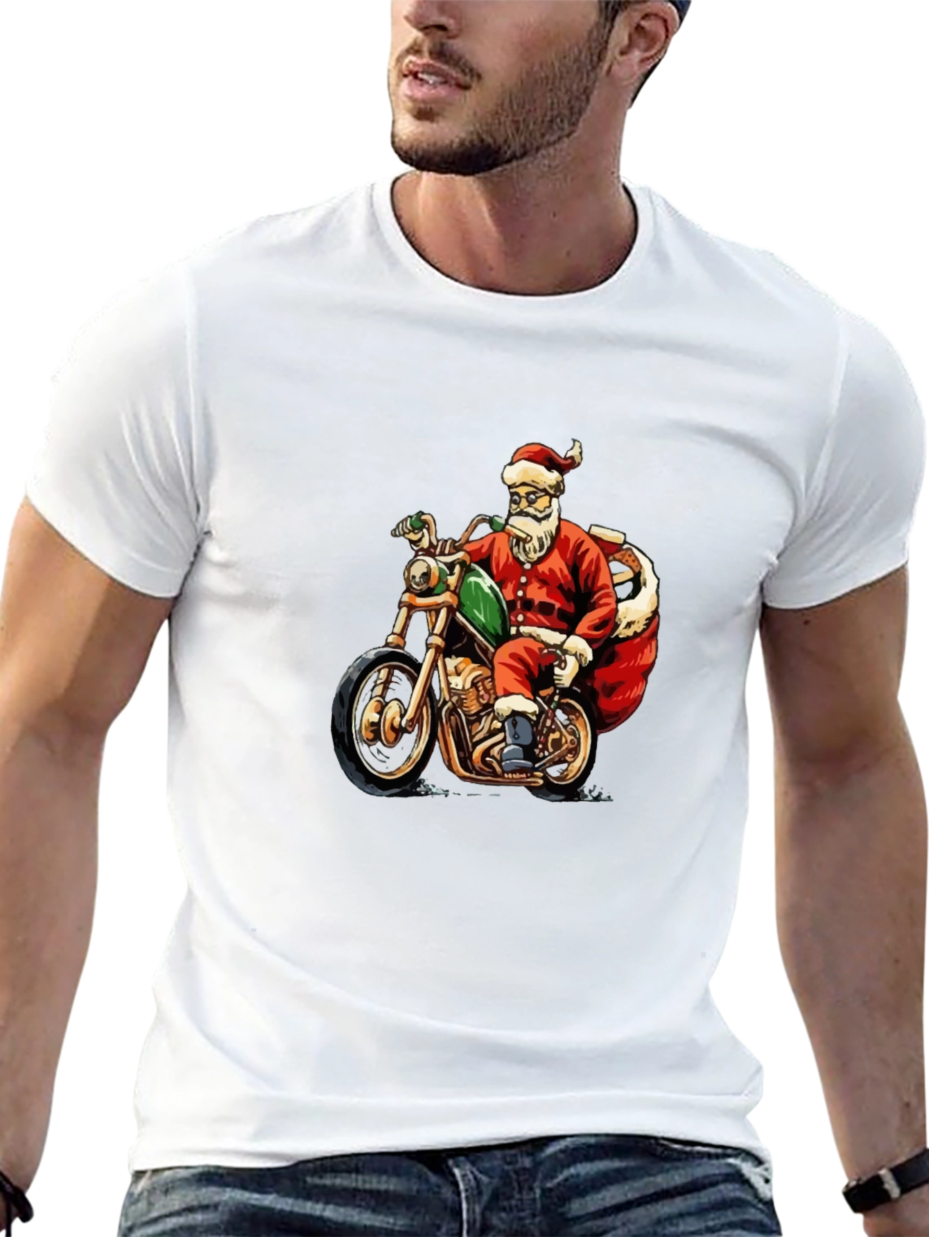 Santa Biker T-Shirt - Holiday Motorcycle Tee