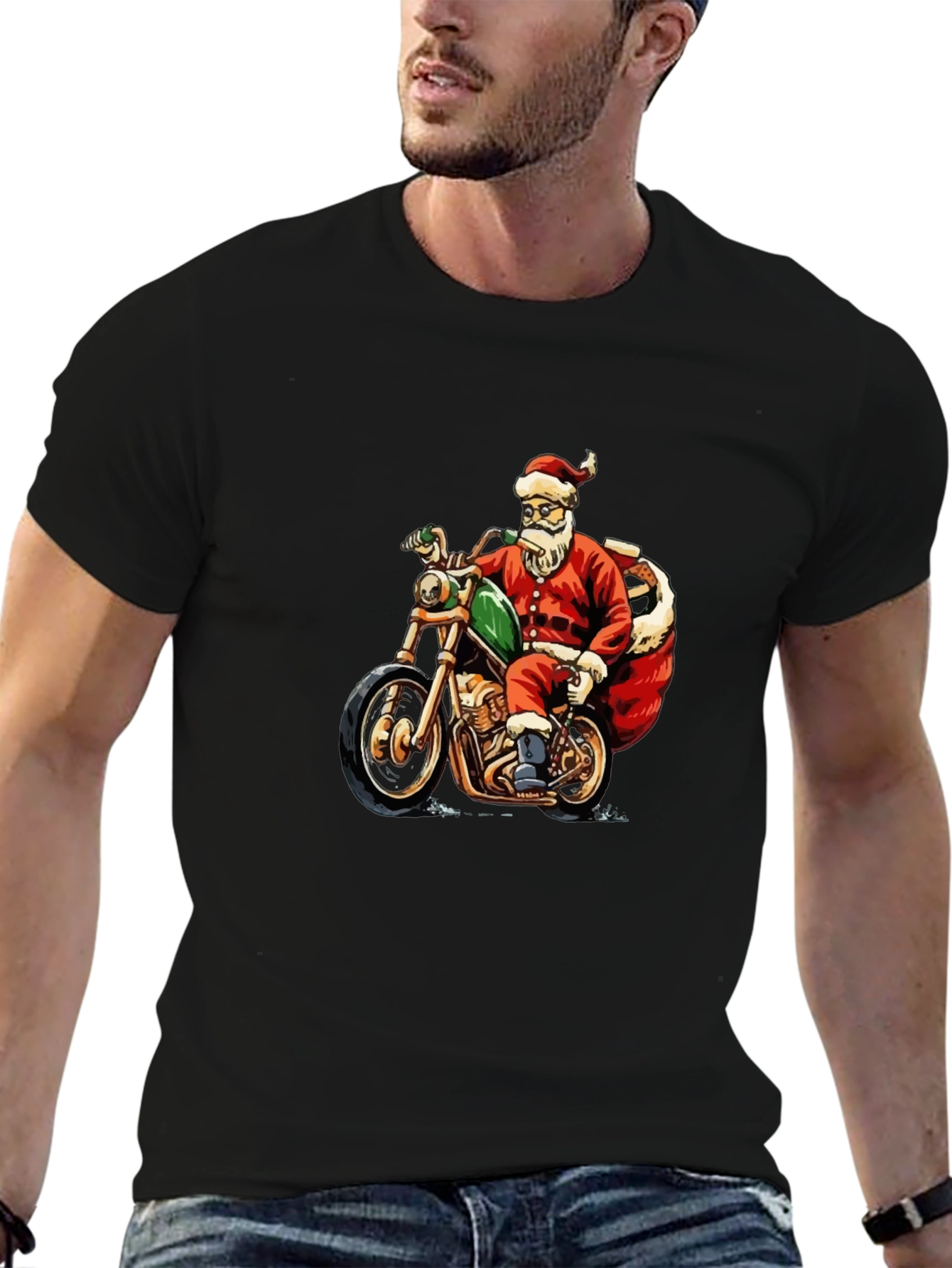 Santa Biker T-Shirt - Holiday Motorcycle Tee