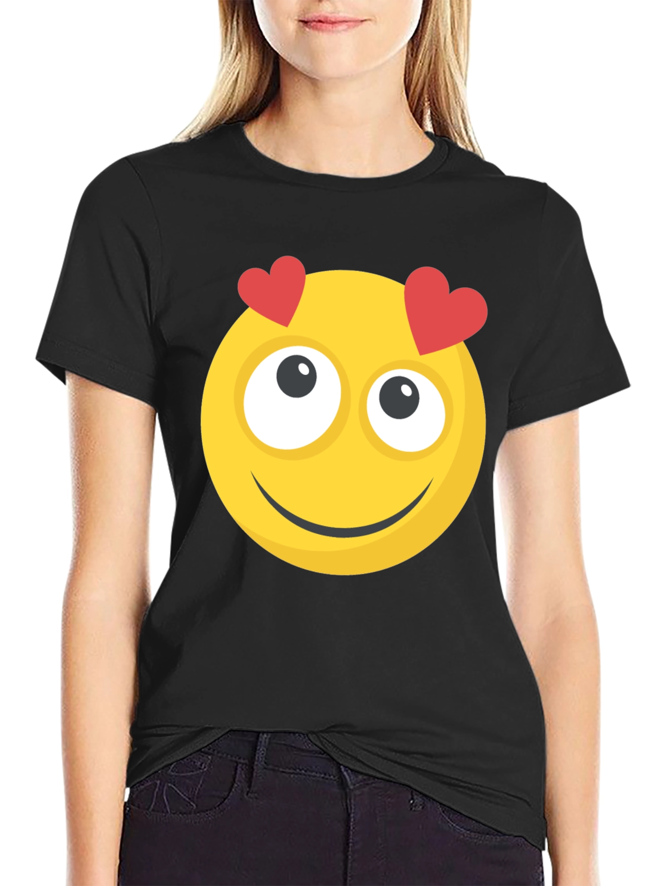 Emoji Heart Eyes Graphic Tee - Black