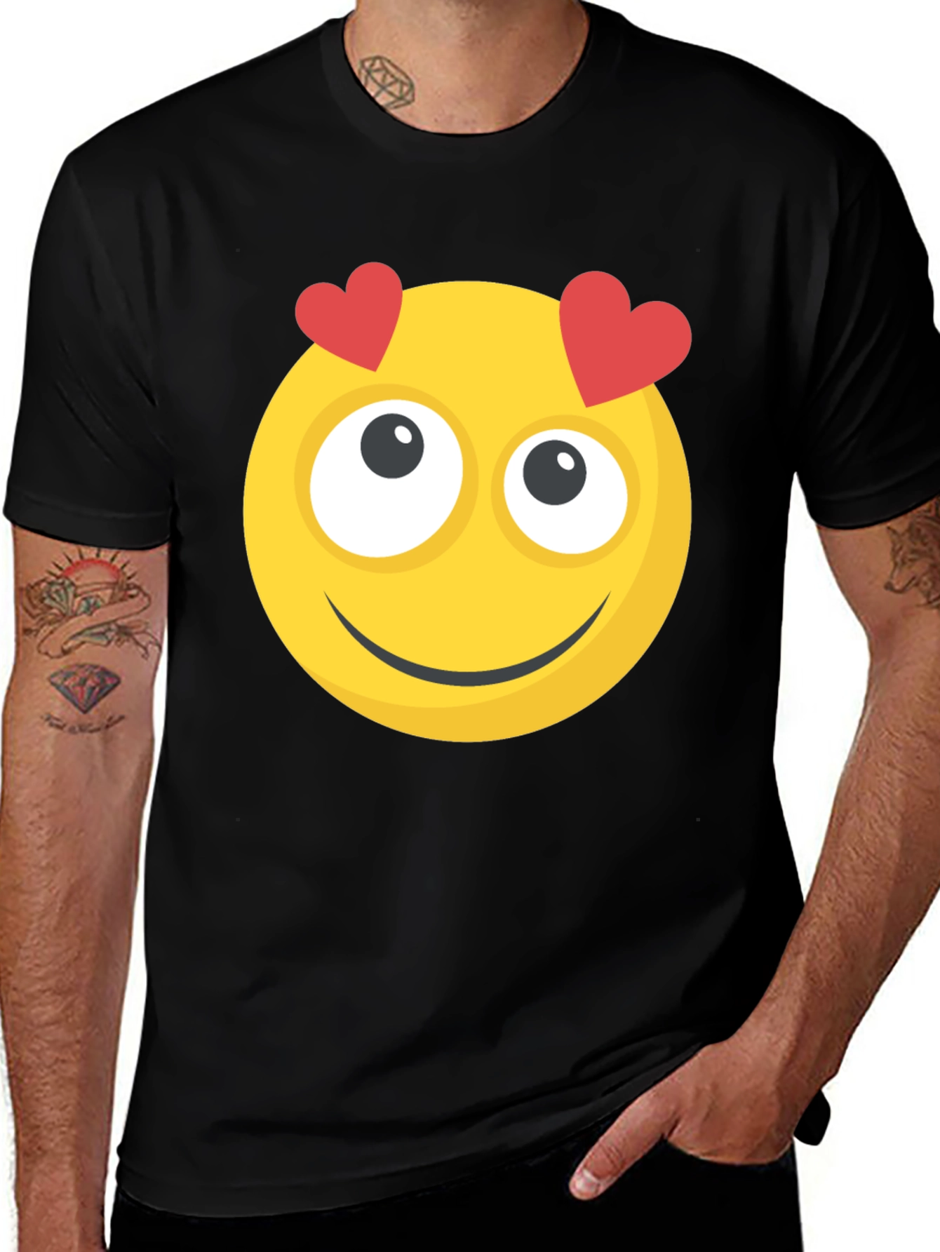 Emoji Heart Eyes Graphic Tee - Black