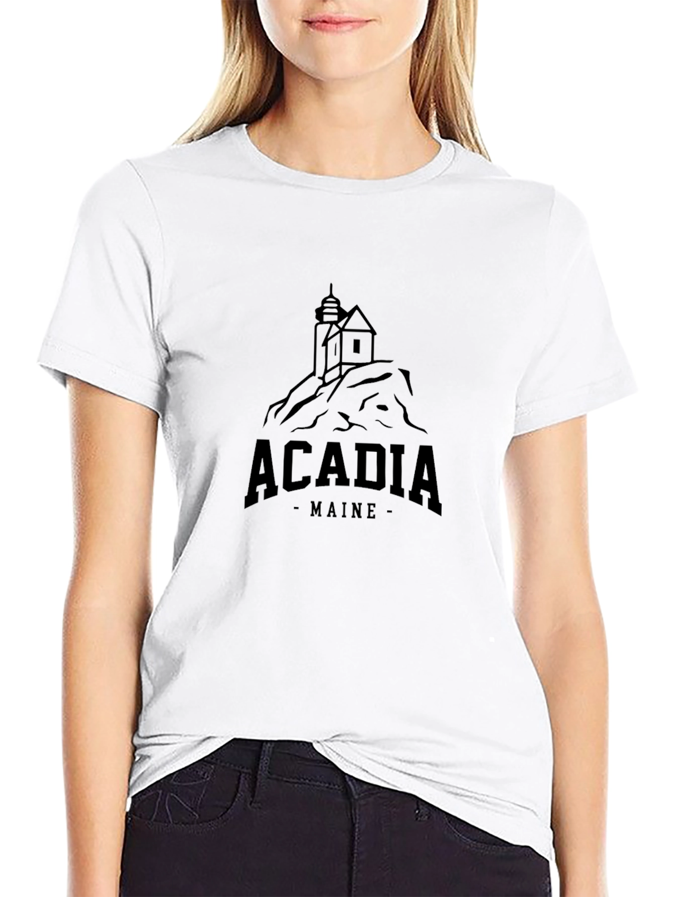 Acadia Maine Lighthouse Graphic Tee - Black