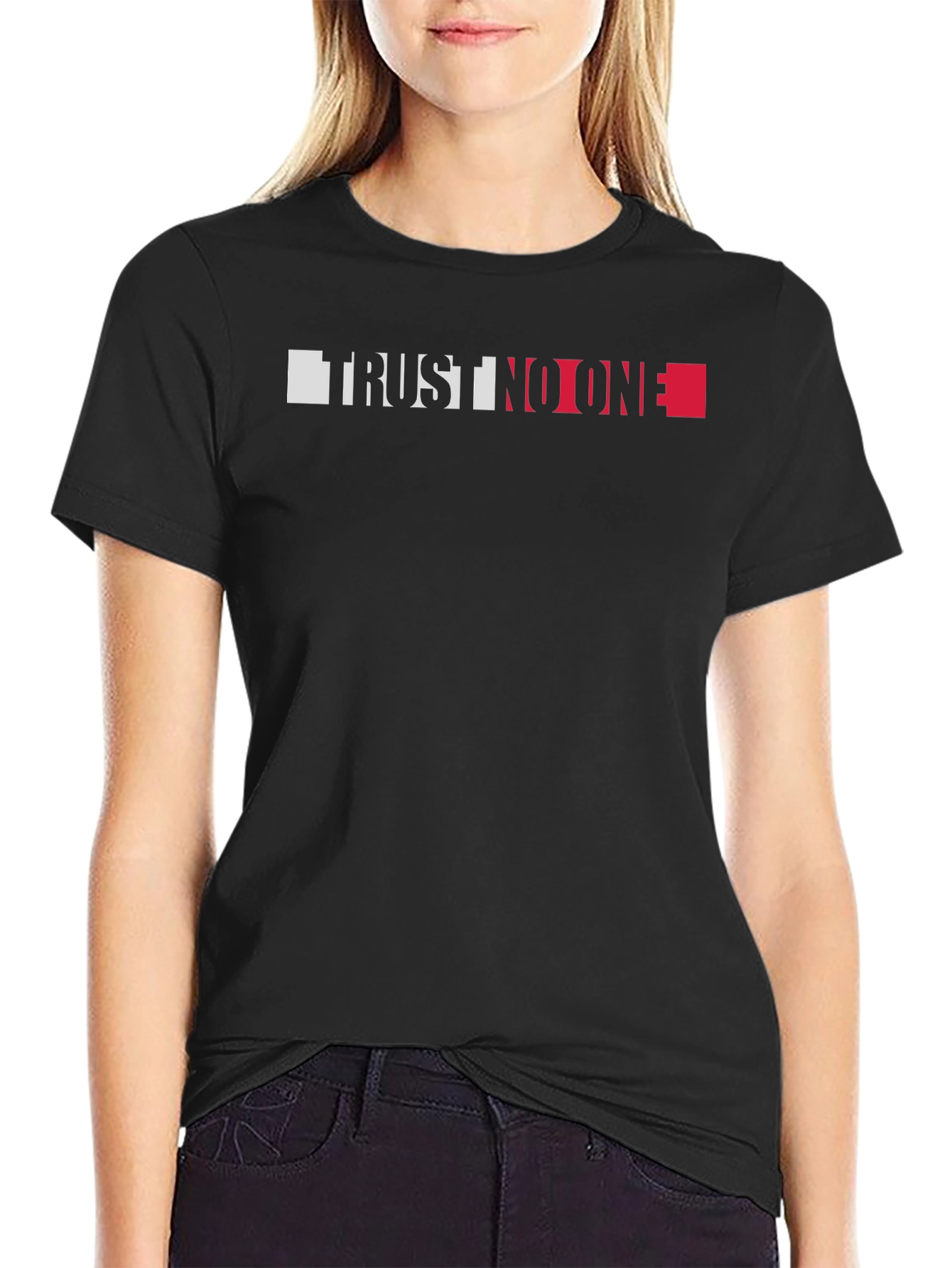 Trust No One Graphic Tee - Black Crewneck