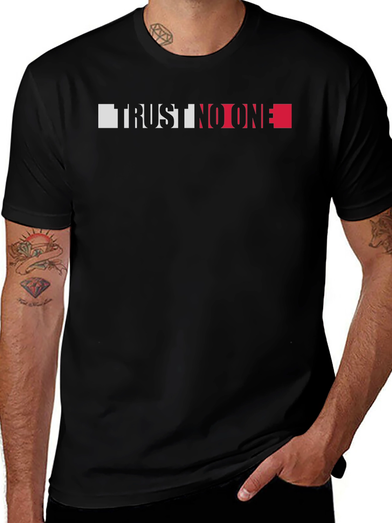 Trust No One Graphic Tee - Black Crewneck