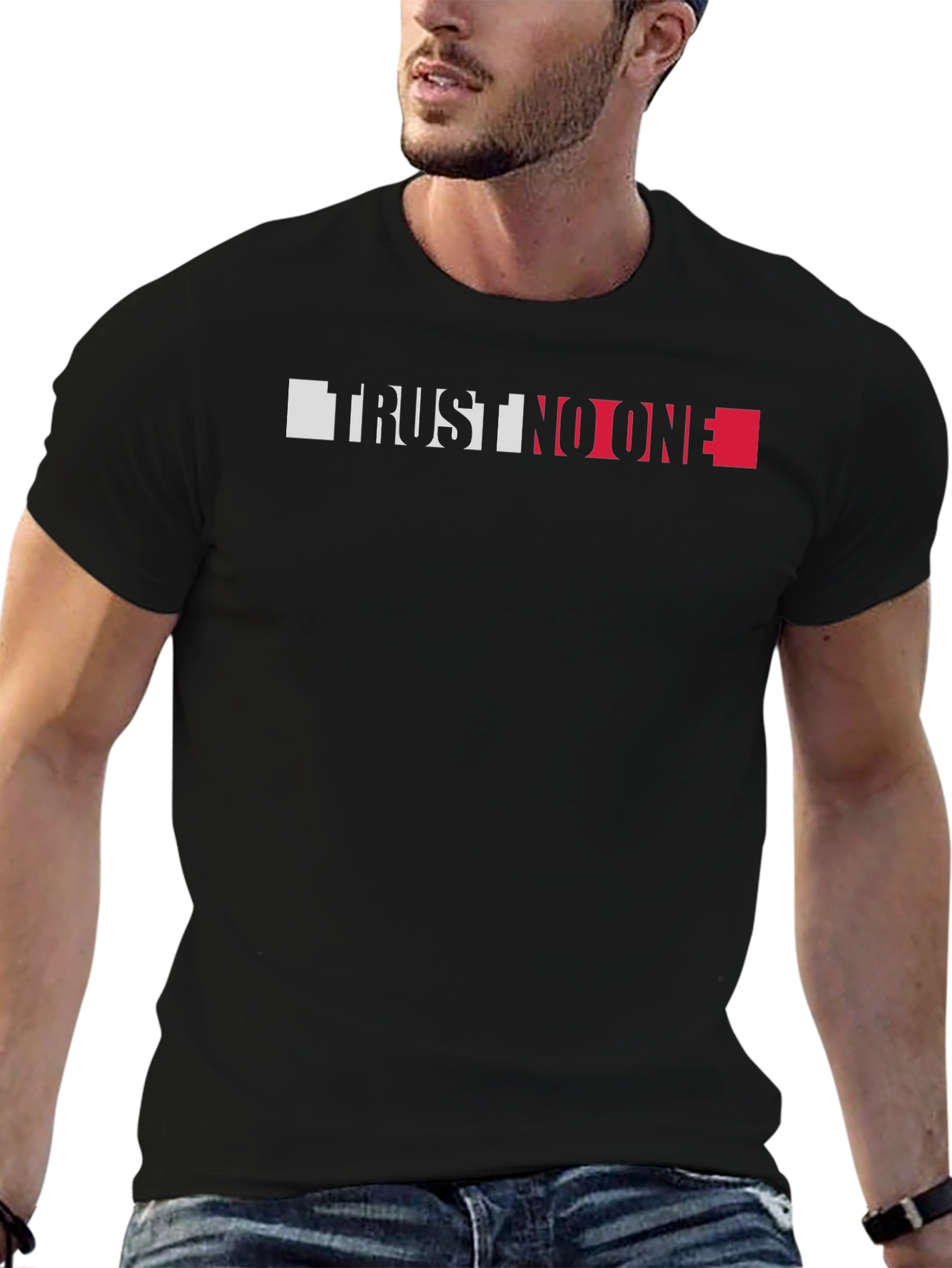 Trust No One Graphic Tee - Black Crewneck