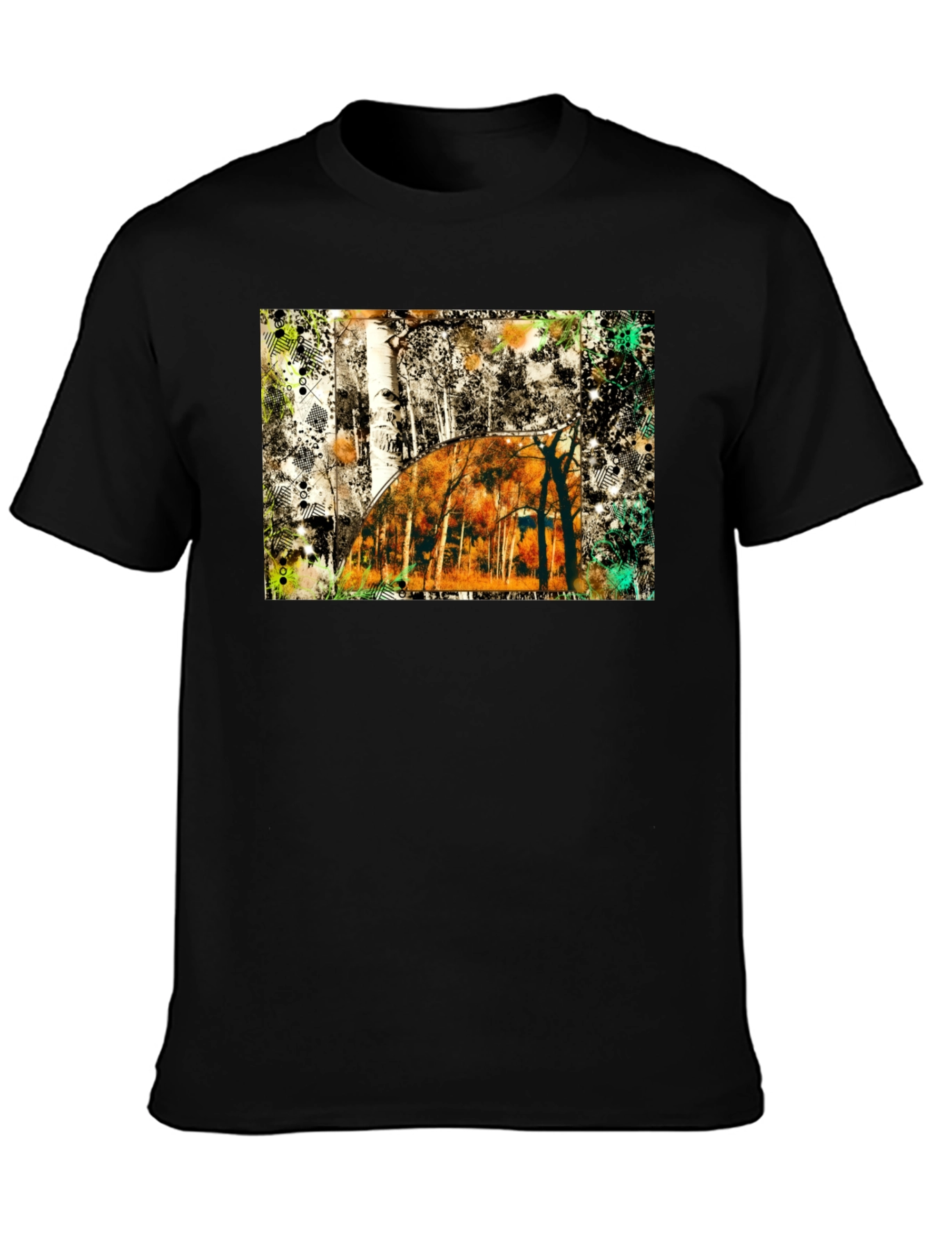 Abstract Forest Graphic Print Black T-Shirt
