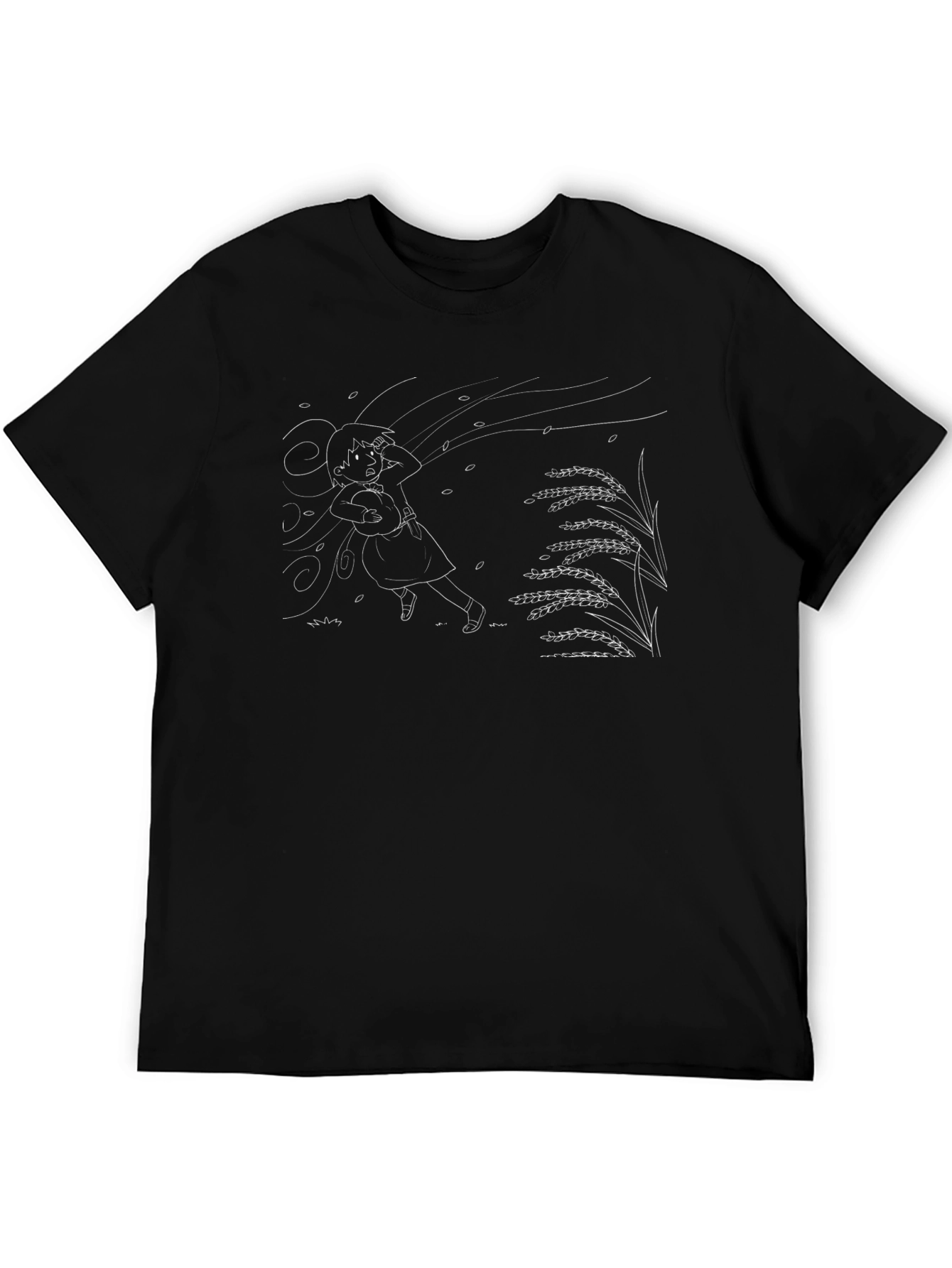 Whimsical Anime Girl Black T-Shirt