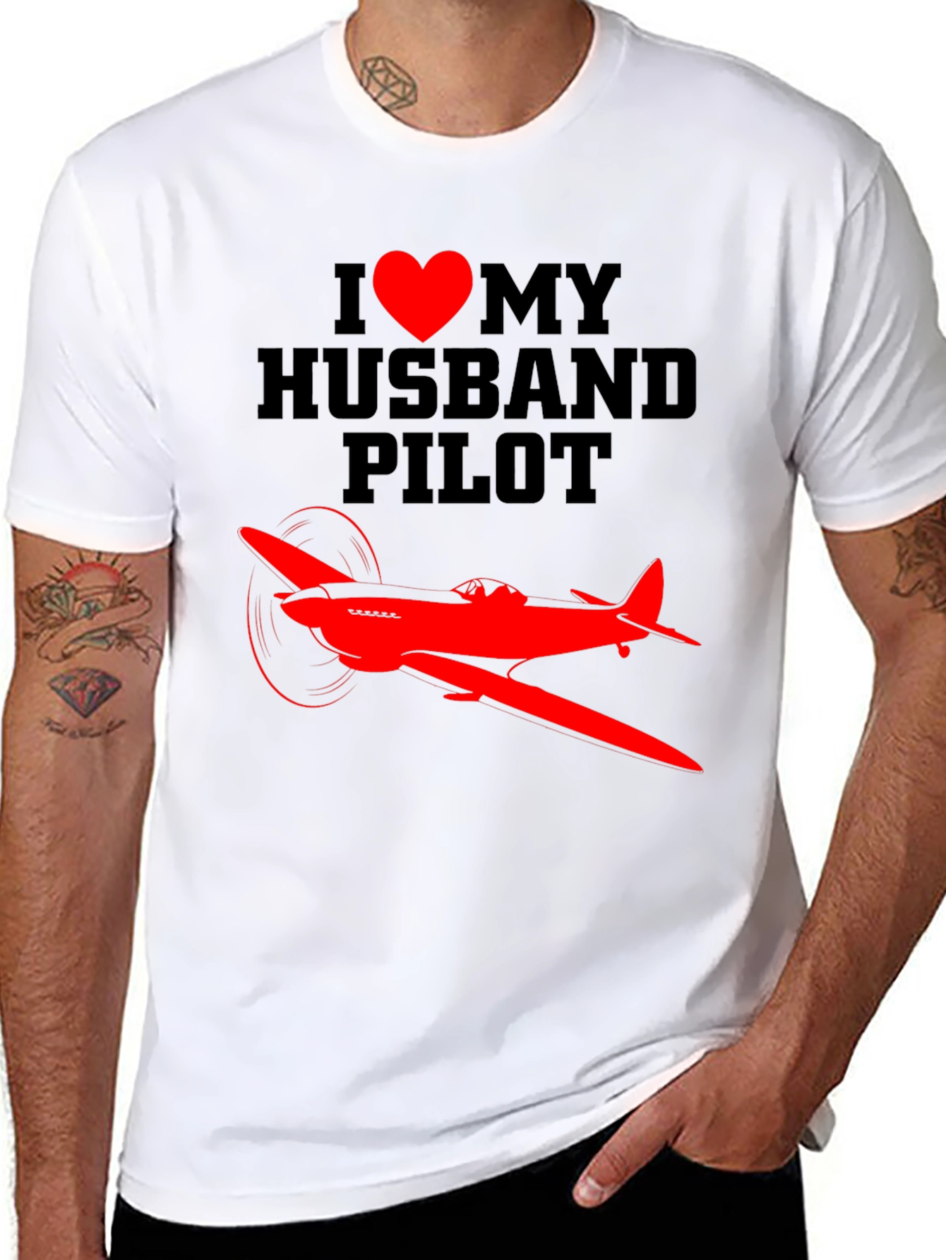 I Heart My Husband Pilot T-Shirt - Airplane Design