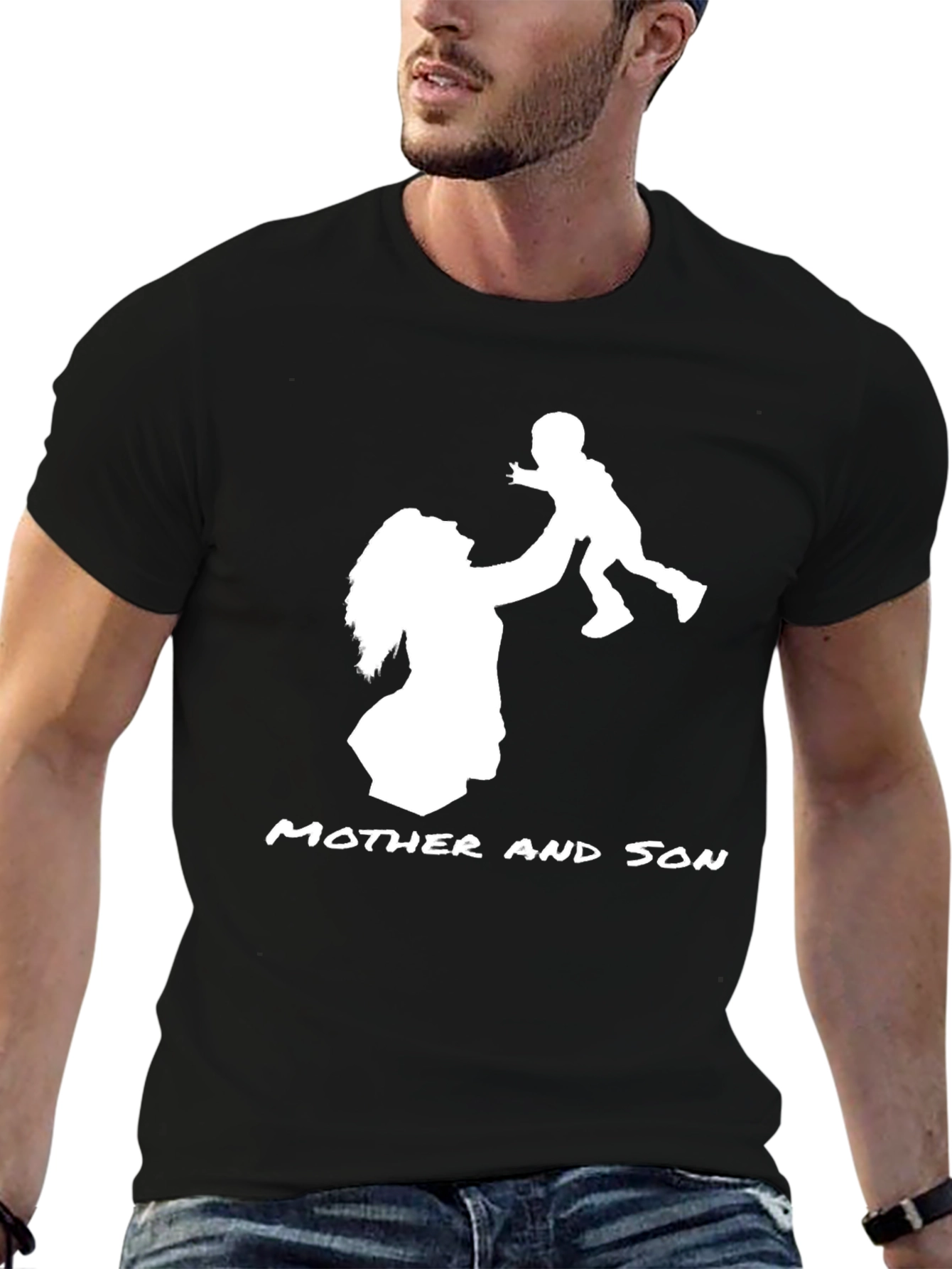 Mother and Son Graphic Print Black T-Shirt